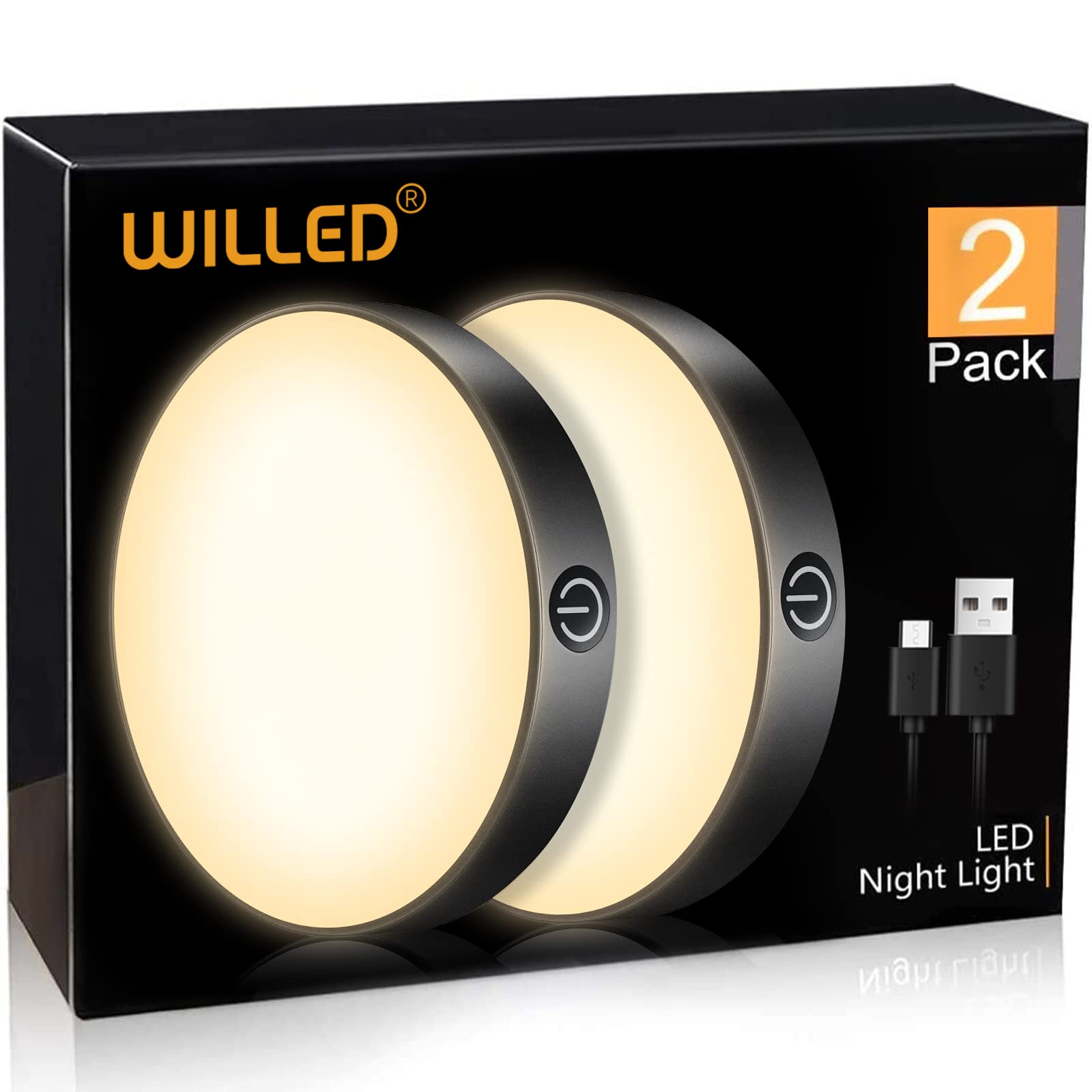WILLED Tap Light Rechargeable, 3000K Dimmable Touch Light Buit-in 1000mAh Large Battery, Stick on Closet Light, Portable LED Puc