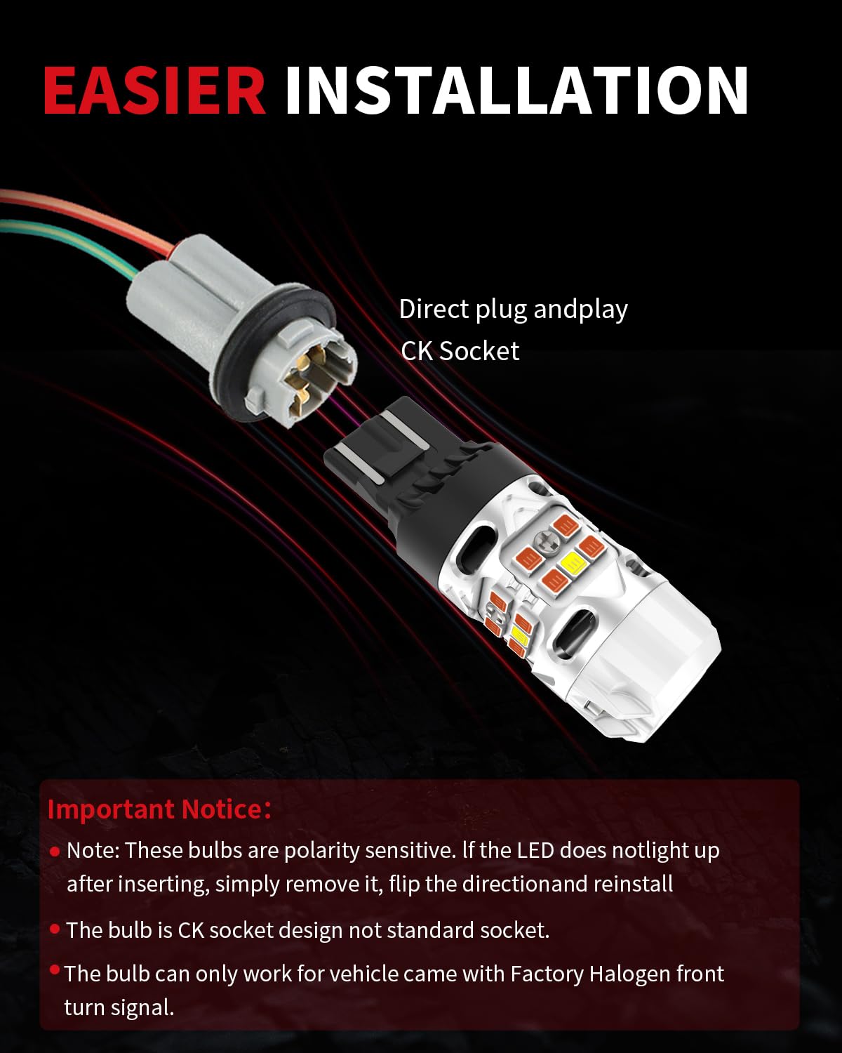 LASFIT T3 7443 CK Switchback LED Bulb, Amber/White, Error-Free, for GMC Canyon/Colorado 2015-2022, Model T3-7443D