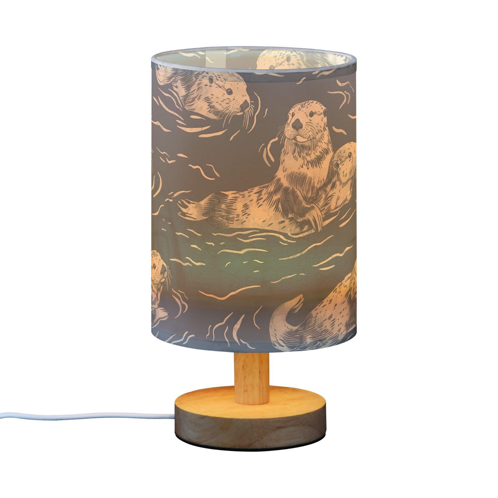 Oarencol Bedside Table Lamp Sea Otter Animal Blue Nightstand Lamp With Wood Desk Lamps For Bedroom Living Room Nursery Office Ho