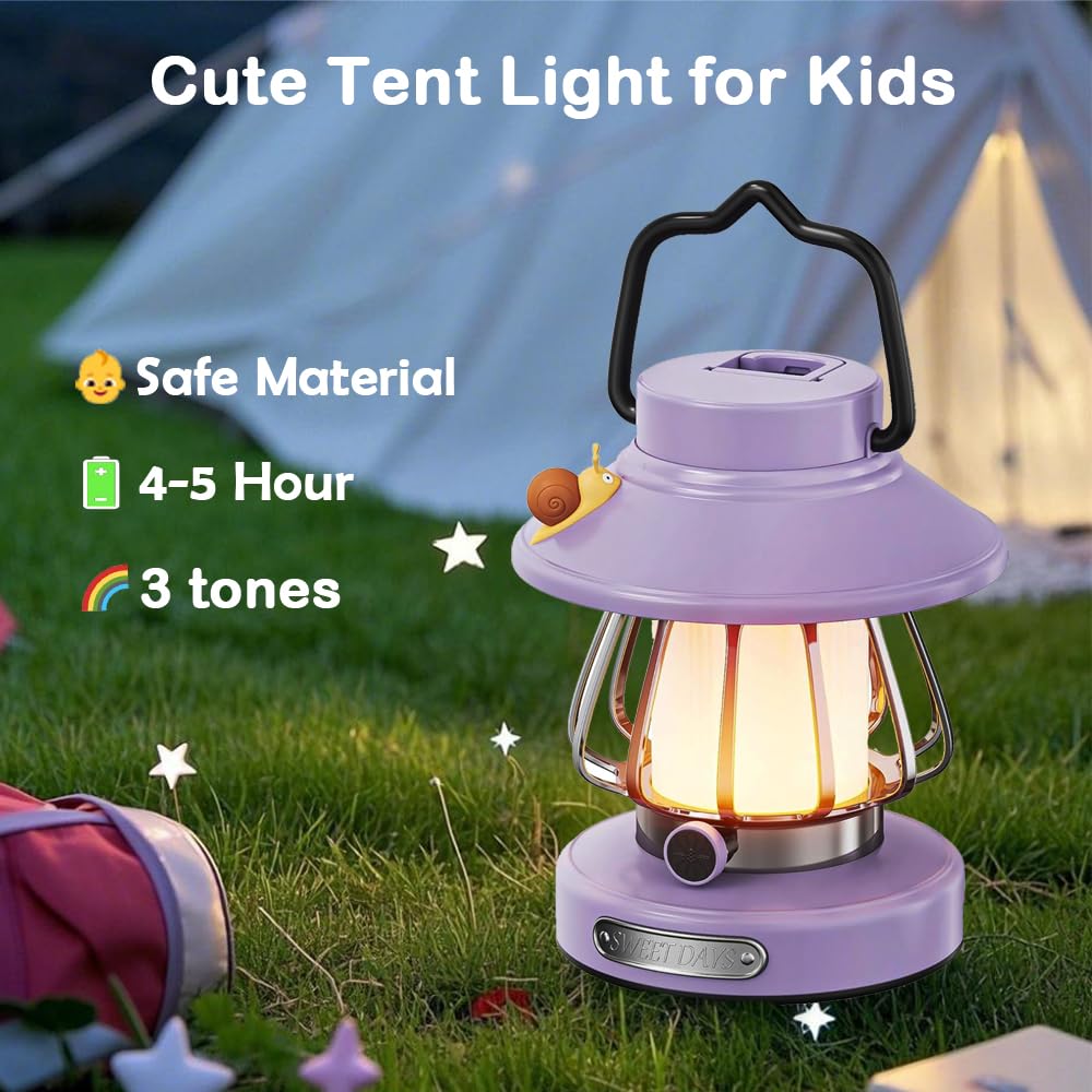 GDSZBYSM Camping Lantern for Kids, Soft Light, Rechargeable, Portable, Model CL-WN-FT-01, Color Purple