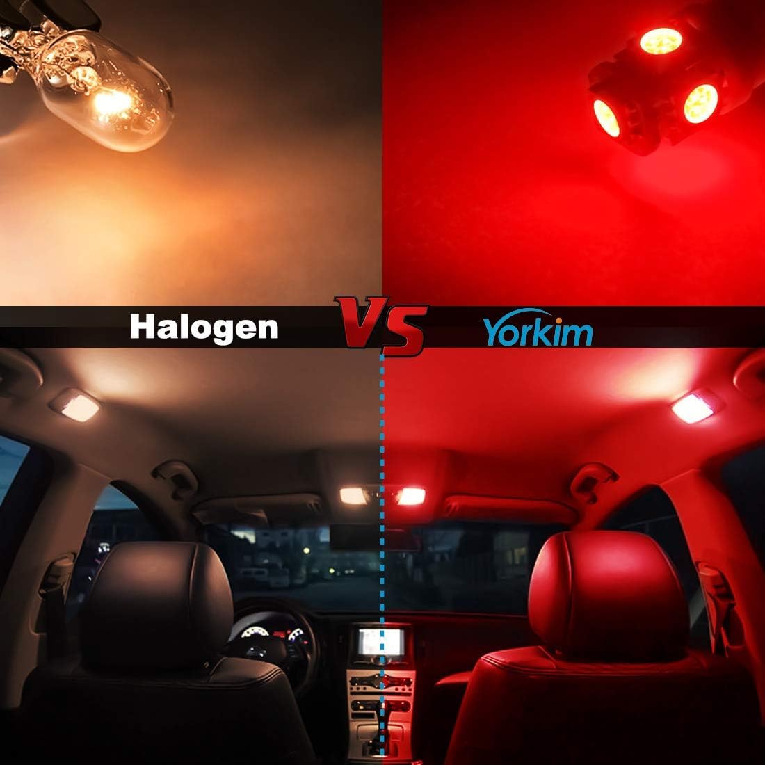 Yorkim T10 194 LED Bulbs Red Super Bright, Pack of 20 for Car Interior Dome License Plate Map Door Courtesy Lights