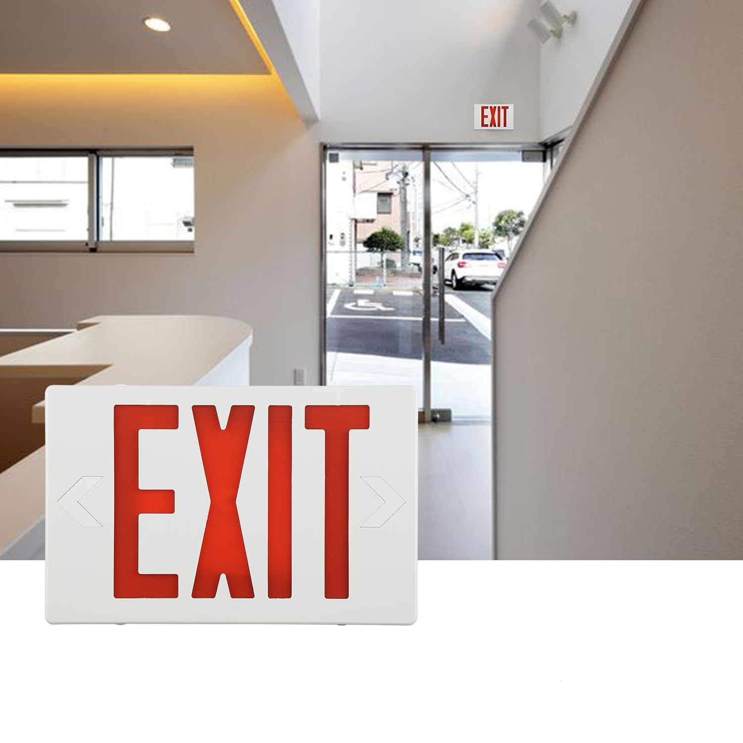 Exitlux 1 Pack Red Led Exit Sign With Emergency Lights & Battery Backup - Double Face - 120-277Vac Fire Exit Signs Lighting
