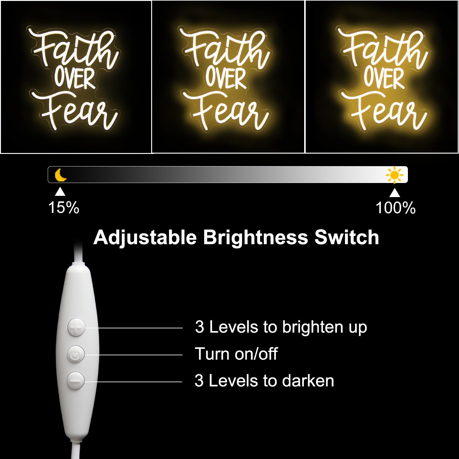 Kullneon Neon Sign - Faith Over Fear LED Light, Warm White, 13.8 x 12.6 inches, Dimmable Plastic Decor for Home, Classroom, Church