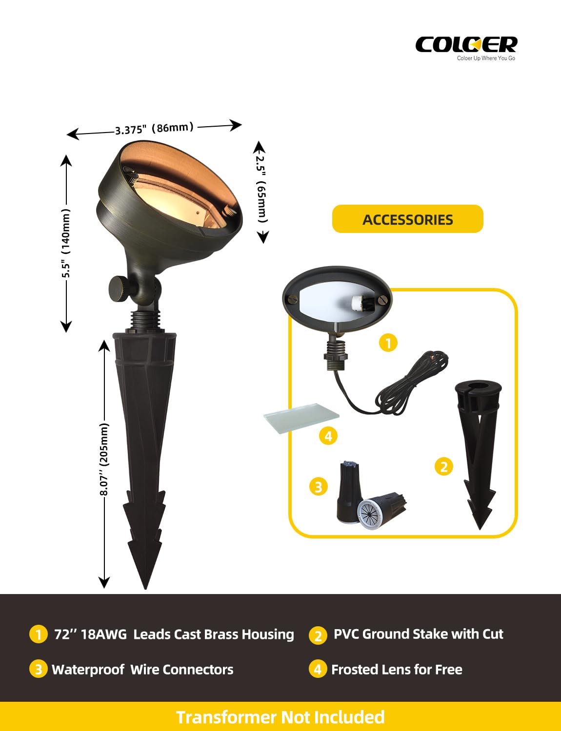 Coloer Die-Cast Brass Landscape Wall Wash Lighting,12-15 Volt Low Voltage Flood Lights,Outdoor Led Floodlight Fixture For Illumi