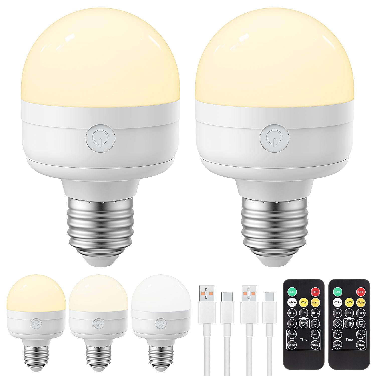 LGMCF Rechargeable Light Bulbs with Remote Control, 3 Color Temperature Options, E26, Model HJA60, Battery Operated