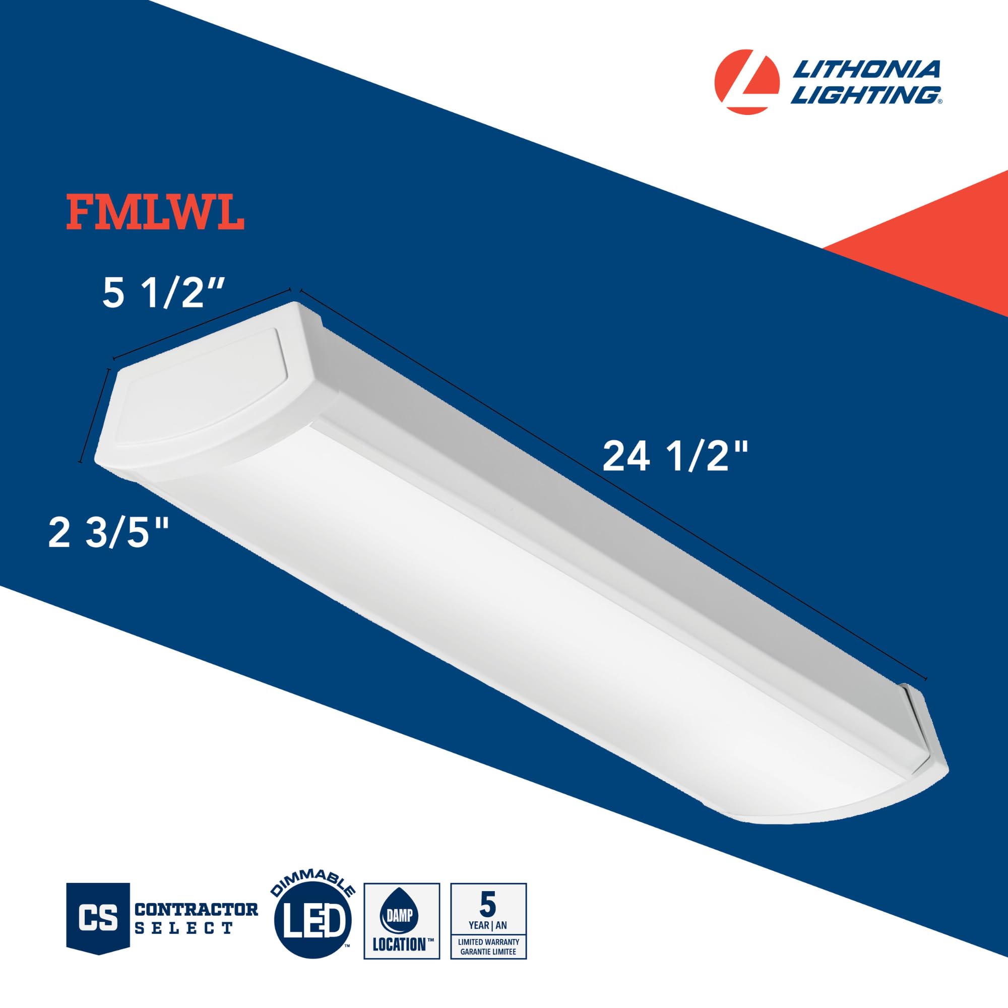 Lithonia Lighting LED Wraparound Flush Mount Light, 24-Inch, 4000K, Alloy Steel, Model FMLWL 24 840 ZT MVOLT, 120-277V