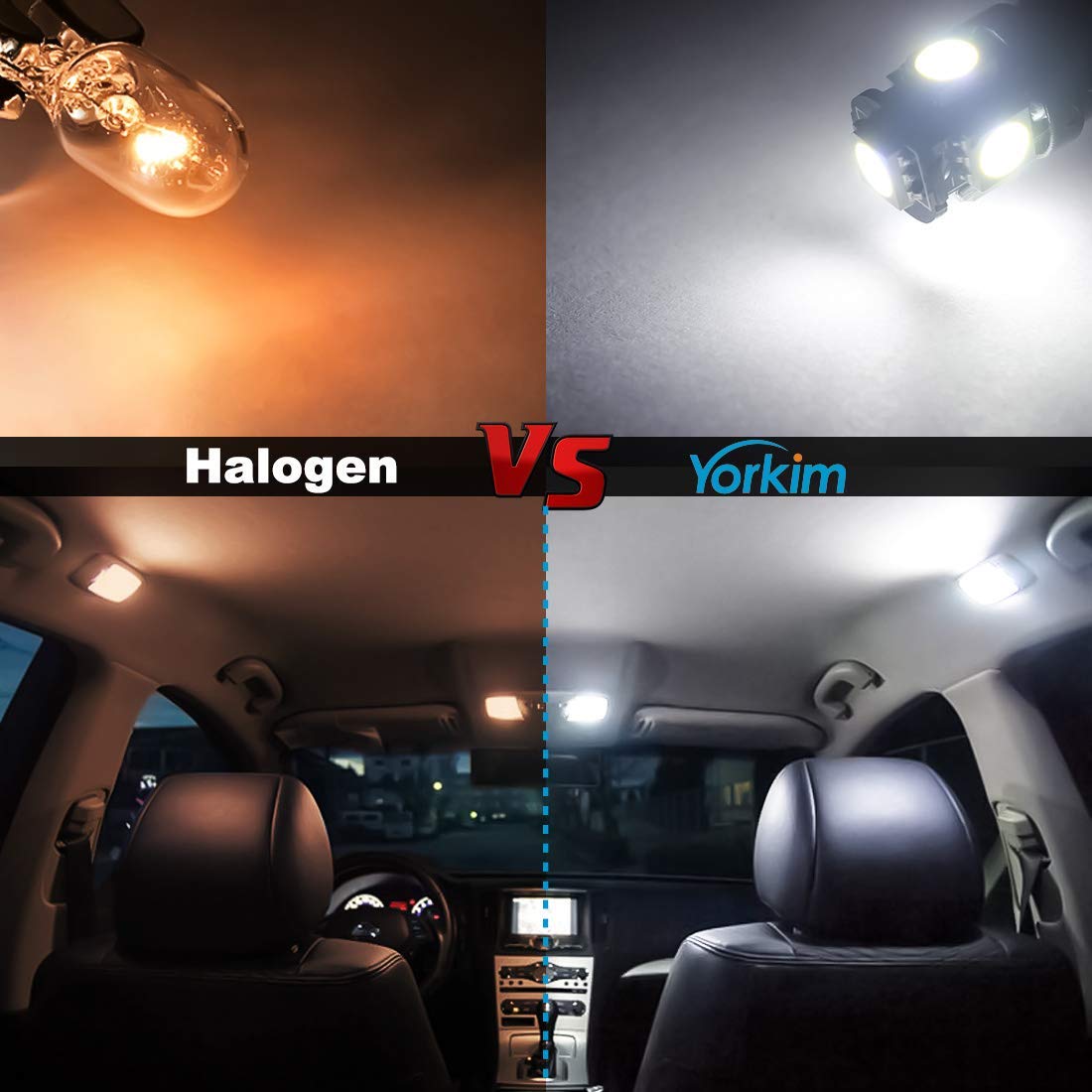 Yorkim T10 LED Bulbs 6500K White Non Polarity, 6th Gen, Pack of 10, Aluminum, 194 Interior Dome, Map, Door, License Plate Lights