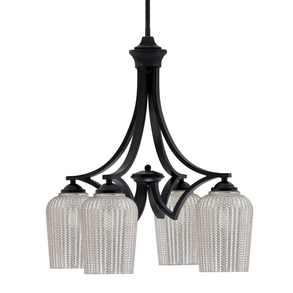 Toltec Lighting 568-Mb-4253 Zilo - 4 Light Downlight Chandelier-22 Inches Tall And 20 Inches Wide, Finish Color: Matte Black, Glass Color: Silver Textured