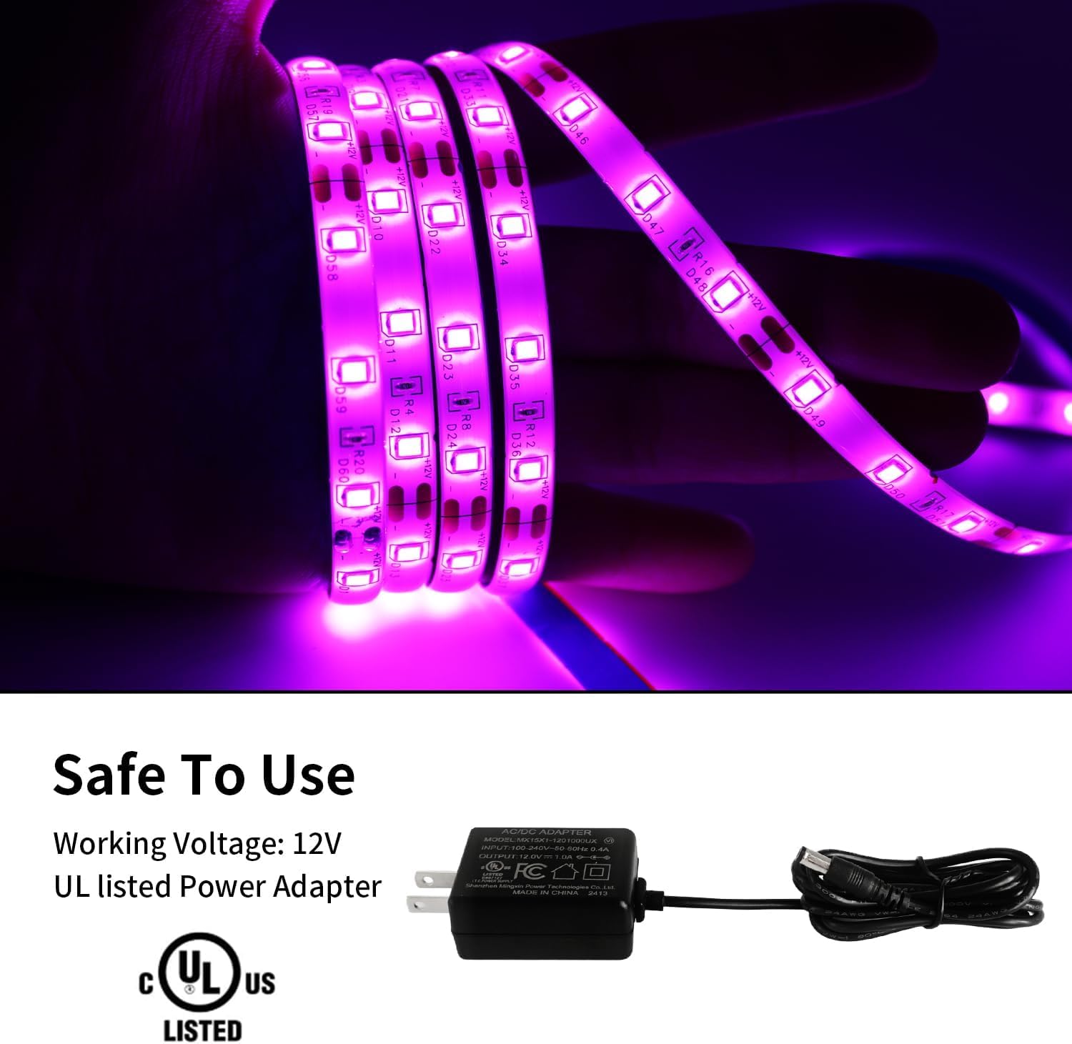 iNextStation Pink LED Strip Light 16.4ft 12V 300 LEDs Flexible Cuttable Tape for Bedroom Kitchen TV