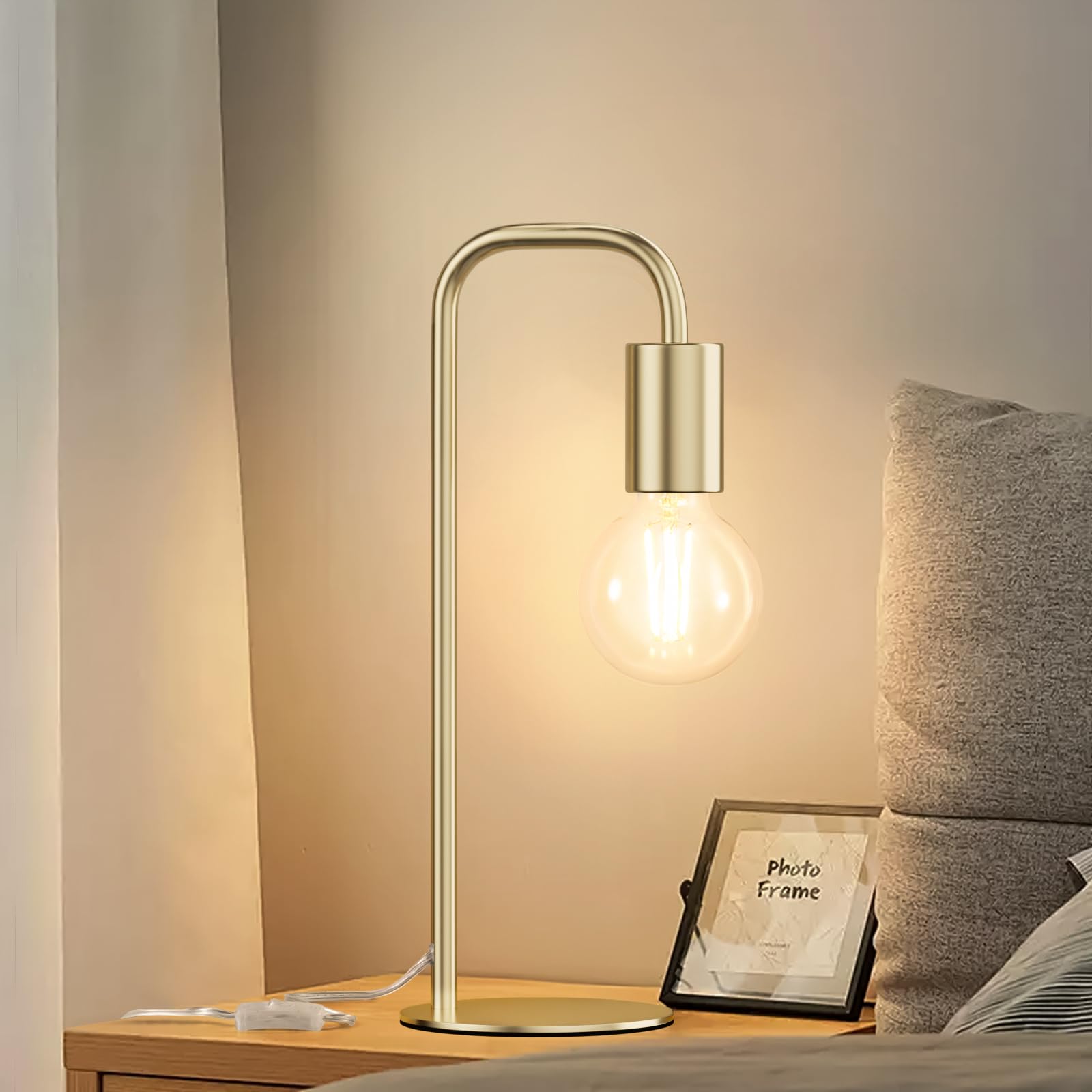 Iporovon Industrial Table Lamp For Bedroom, Modern Side Table Lamps For Nightstand With Wire Switch, E26 Socket Base, Bedside De