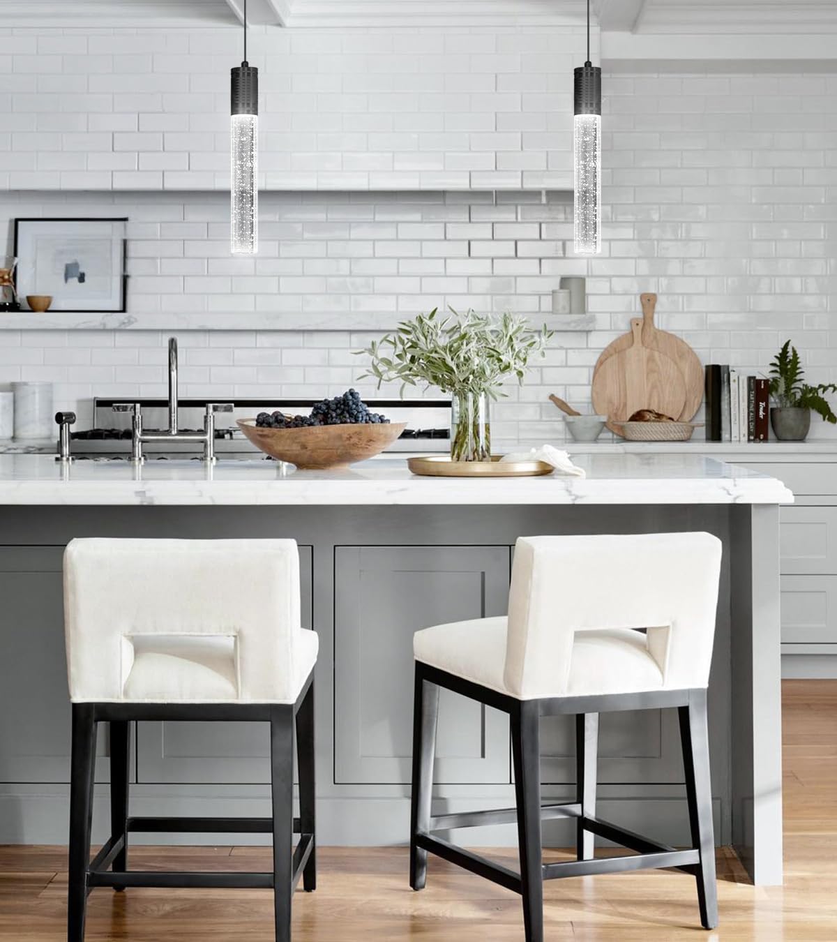Haixiang Set Of 2 Pendant Lights For Kitchen Island  White Light  Black Crystal Linear Pendant Lighting  Bar Corner Led Light Fixture