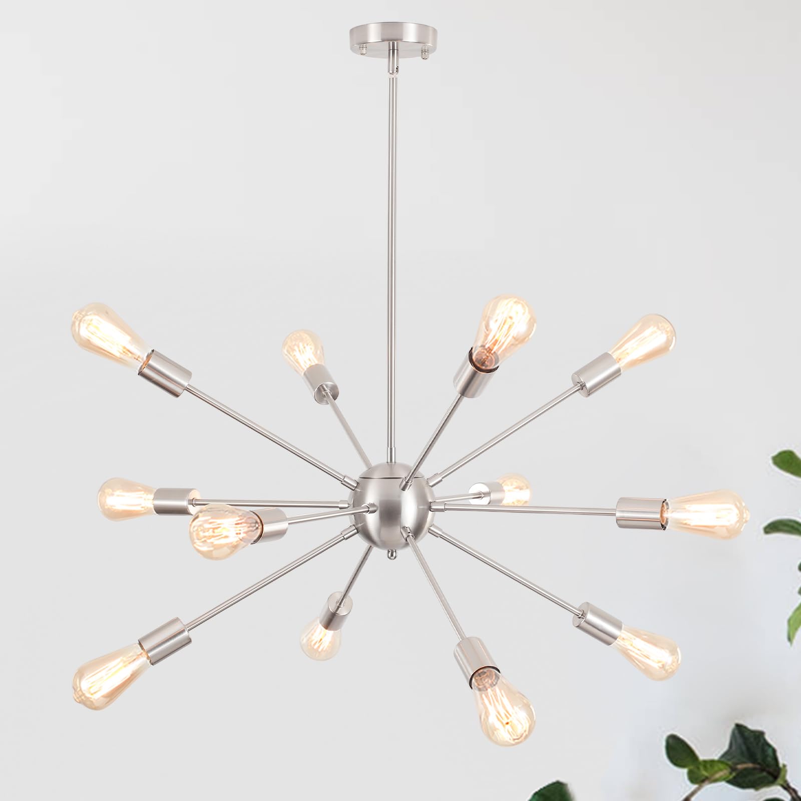 Sputnik Chandeliers 12-Light, Modern Brushed Nickel Sputnik Ceiling Light Fixture, Brushed Nickel Dining Room Light Fixture Indu