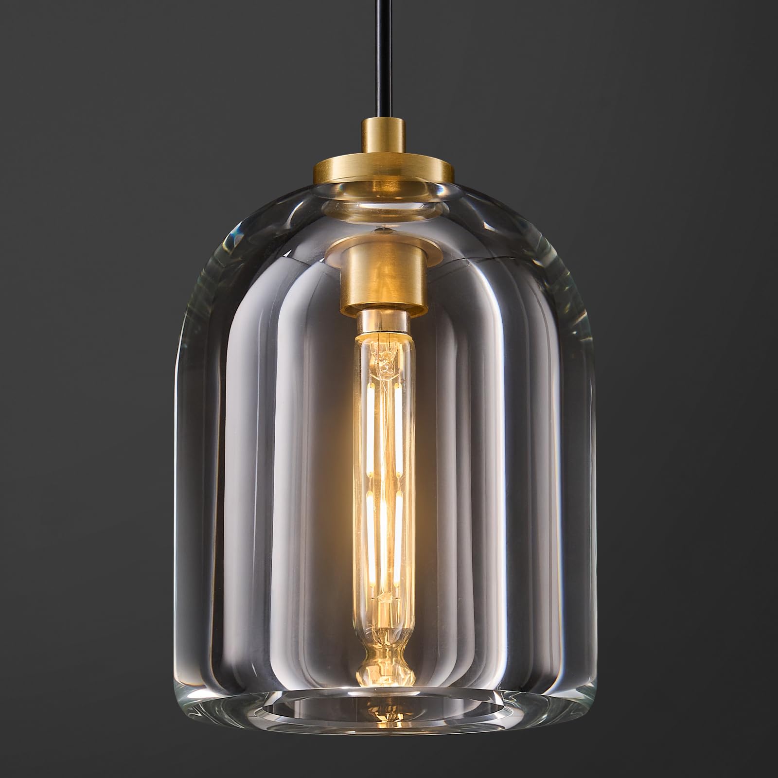 Crystal Pendant Light Kitchen Island: 5.1 Vintage Brass Hanging Lights above Dining Table - Modern K9 Crystals Lighting over Kitchen Sink - Elegant Gold Cylinder Pendants Light Fixtures Bulbs Included