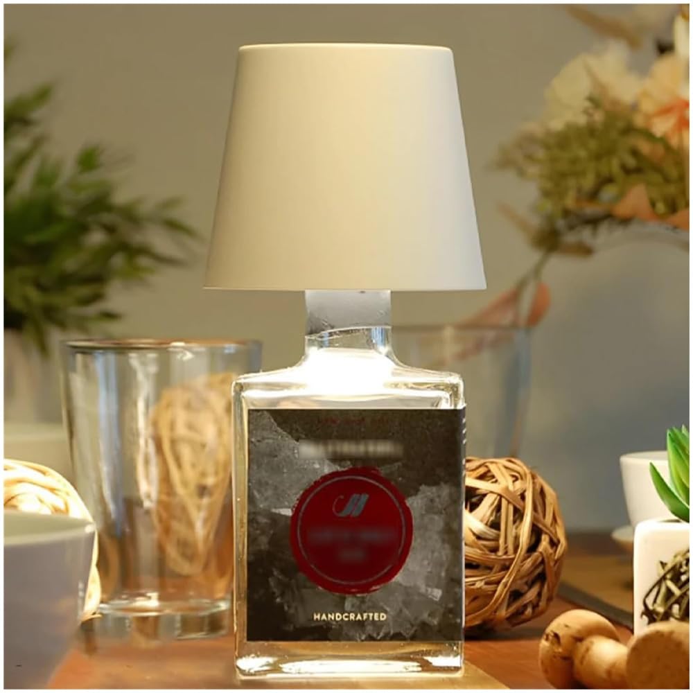 Uwsfarv Wireless Bottle Lamp, Wine Bottle Lamp Shade 3 Color Temperature Rechargeable Bottle Lights For Liquor Bottles, Wireless Table Lamp Cork For Bedroom, Restaurant & Bar, (Black)