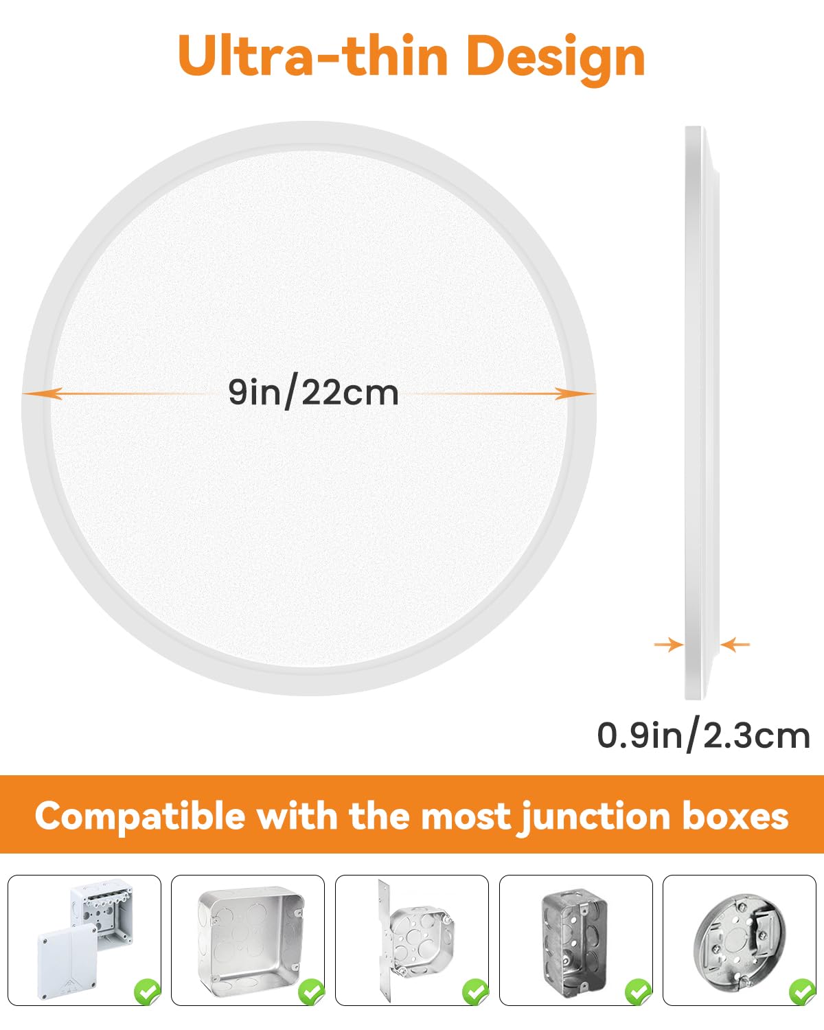 2Pack White Flush Mount Led Ceiling Light, 9Inch 24Watt, 3000K/4500K/6000K, Ultra Slim For Bedroom, Living Room, Kitchen, Hallwa