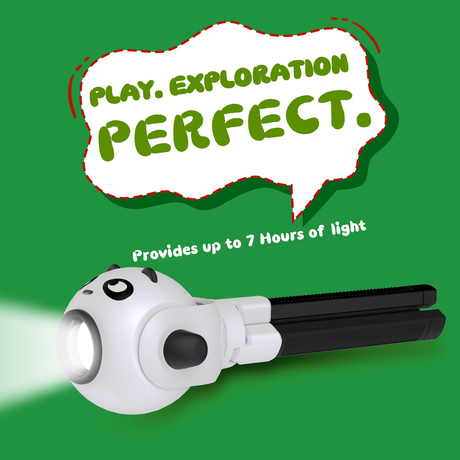 Tolys Panda Kids Flashlight - Rechargeable Led Torch With 8 Color Modes, Usb-C, Fun Flashlight For Boys & Girls, Perfect For Par