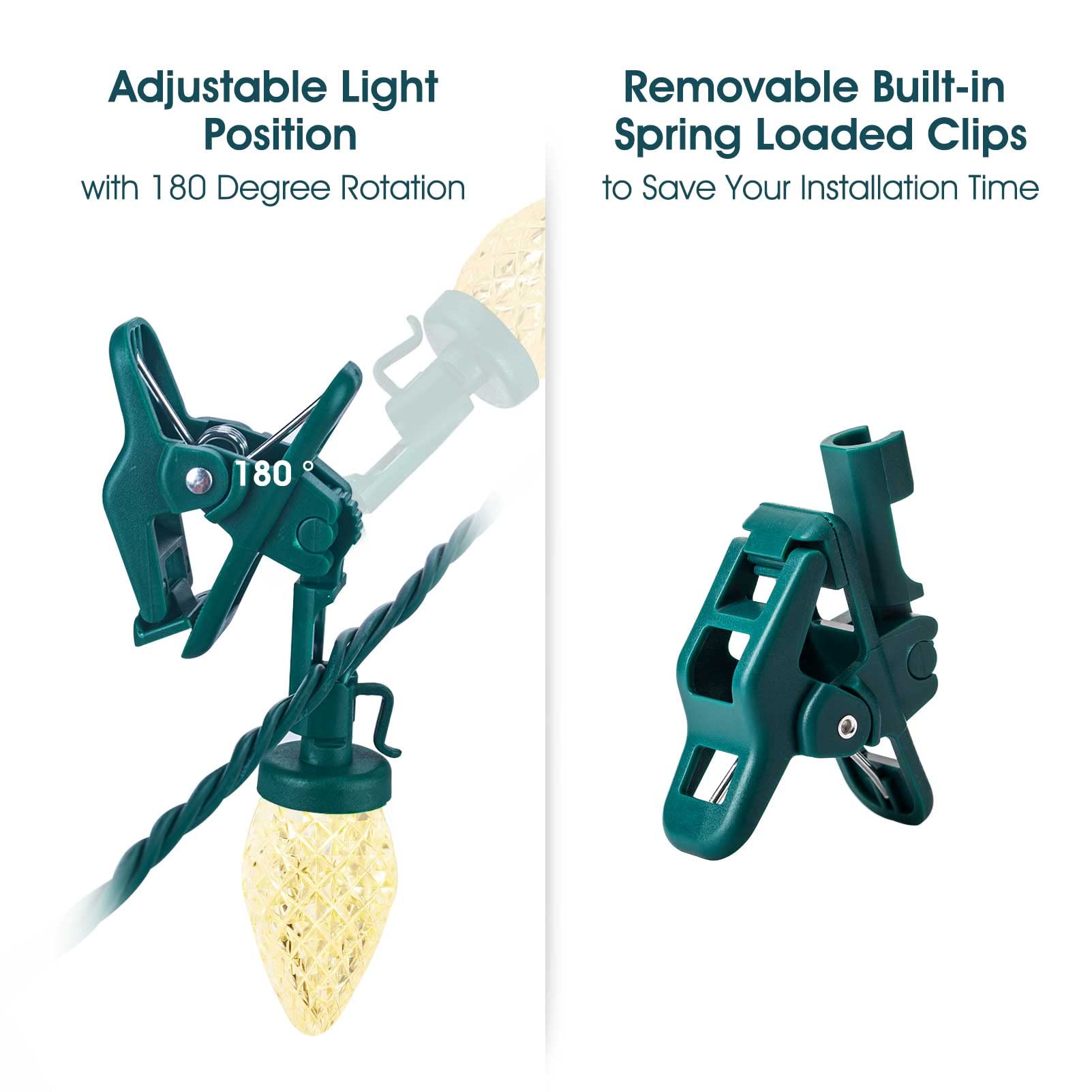 C9 Led Christmas Lights Outdoor, 66 Feet 100 Led Strawberry String Lights With 100 Spring Clamps, Waterproof Commercial Grade Ex