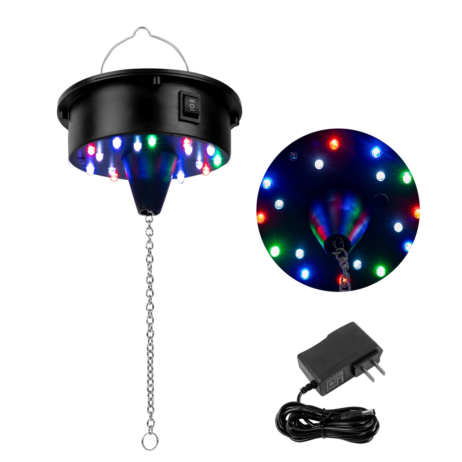 Rotating Disco Ball Motor with Light: Battery Operated 6 RPM Hanging Mirror Ball Spinner - 18RGBW Led Light Up 4 6 8 12 inch Par