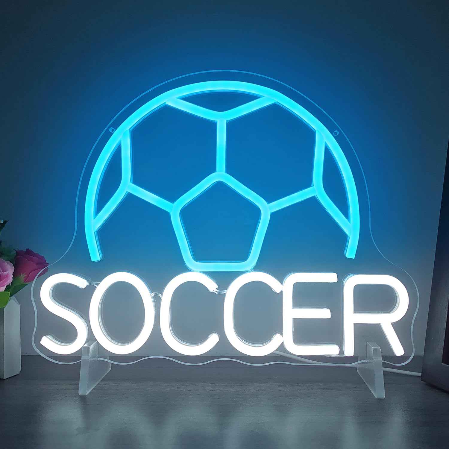 Soccer Neon Sign for Wall Decor Dimmable Soccer Word Led Neon Light Signs Neon Soccer Ball Sign Light Up Sign for Bedroom Birthd