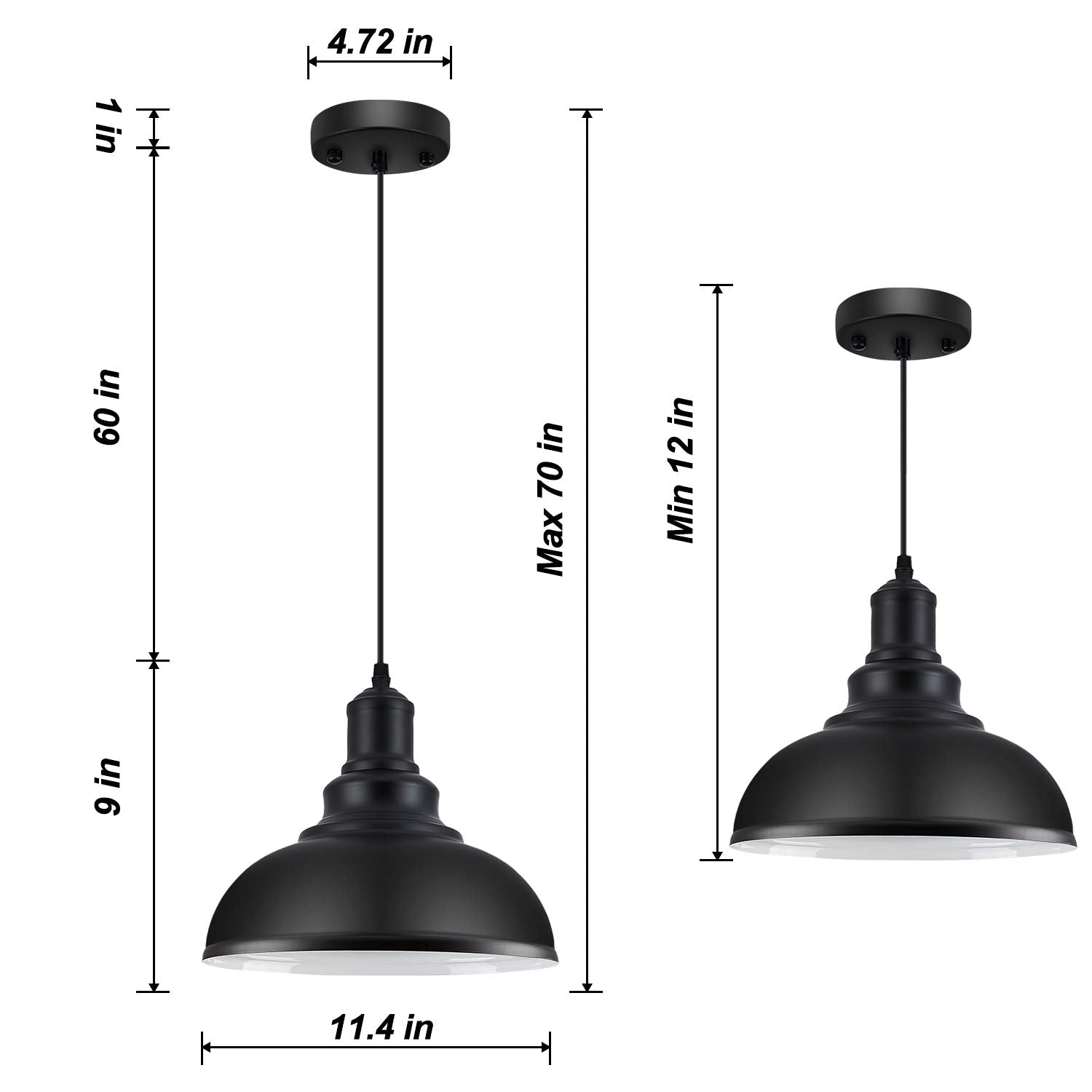 Loehinle Pendant Lighting Vintage Industrial Fixtures, Black Metal Farmhouse Lights, Ceiling Lamp For Kitchen Home Island Dining Room Bedroom, 11.4 Inches