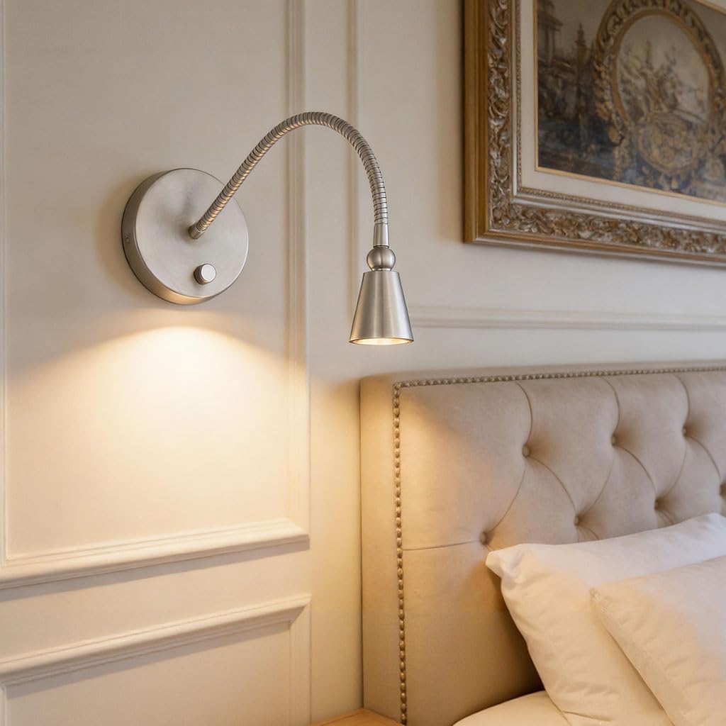 HomeFocus - LED Wall Lamp, Bedside Reading Light, Dimmable 3 Modes, Eye-Caring, Wall Sconces, 5W 3000K Warm White, Flexible Goos