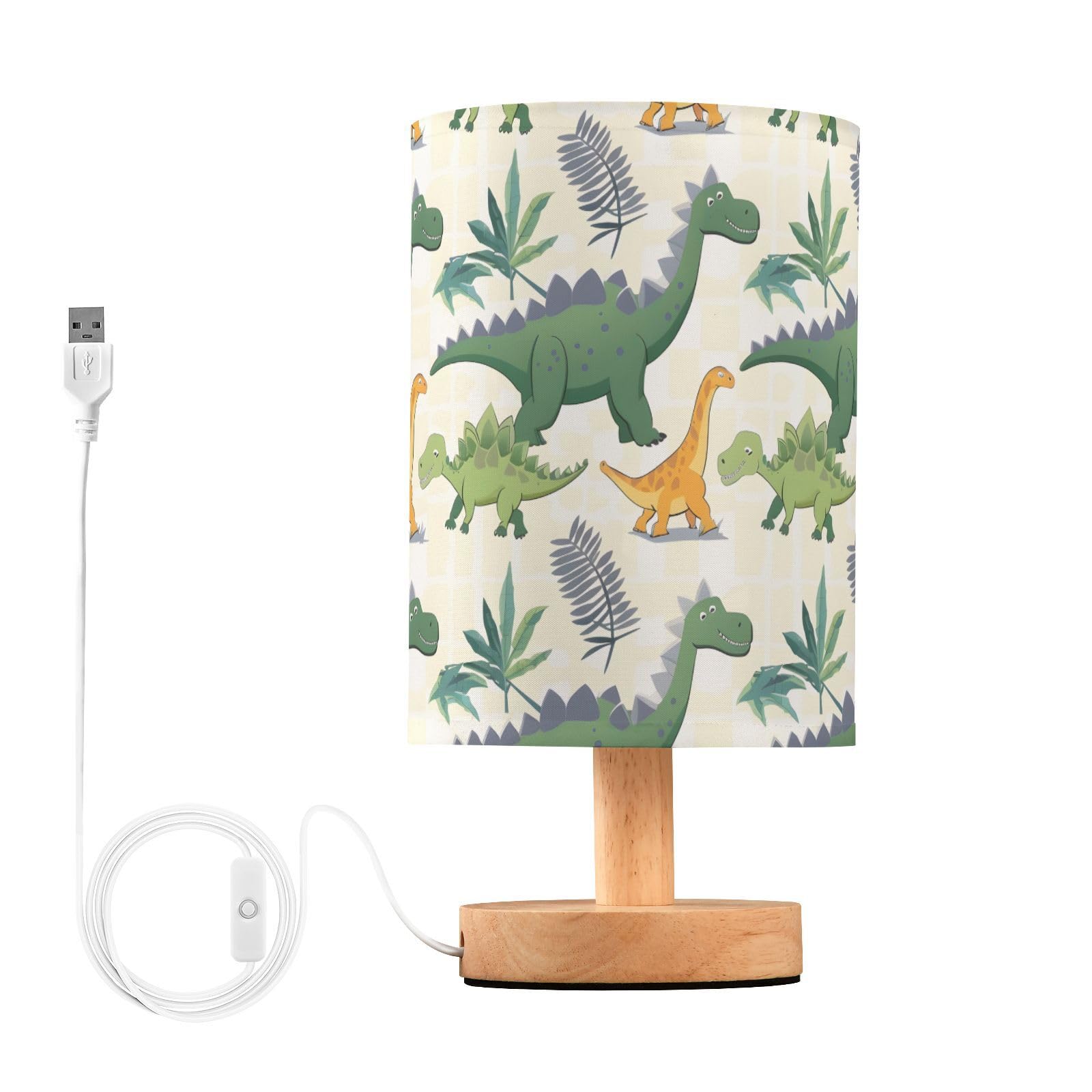 Dinosaur Green Dino A Lamp for Girls Boys Bedroom Bedside Table Lamp with USB Port LED Kids Nightstand Lamp Wood Base Desk Livin
