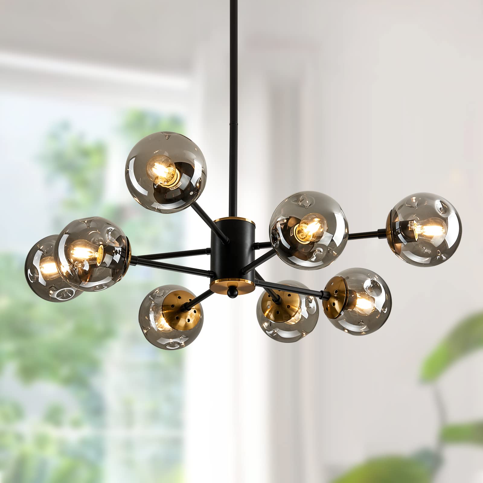 Szxykeji 8-Light Black Chandelier With Glass Globes, Vintage Sputnik Ceiling Light Fixture