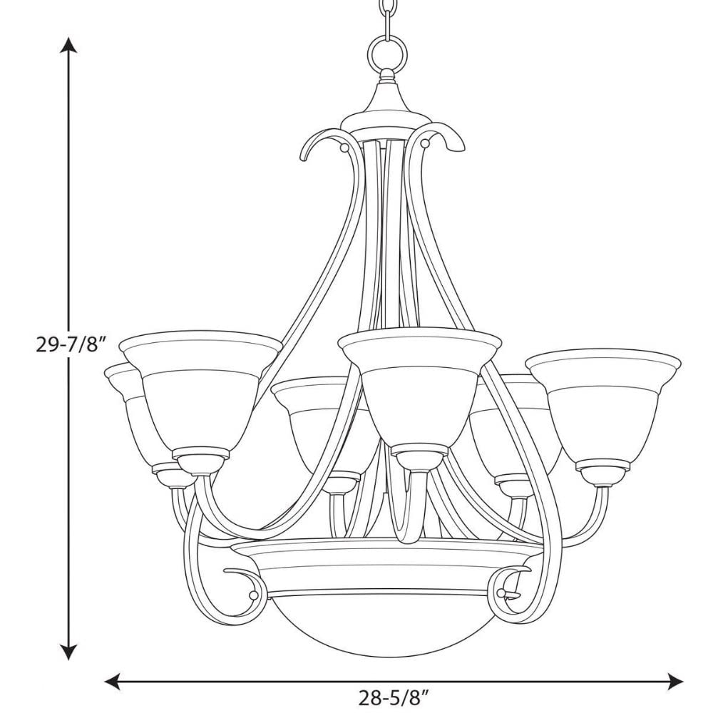 Torino Collection 6-Light Etched Glass Transitional Chandelier Light Brushed Nickel