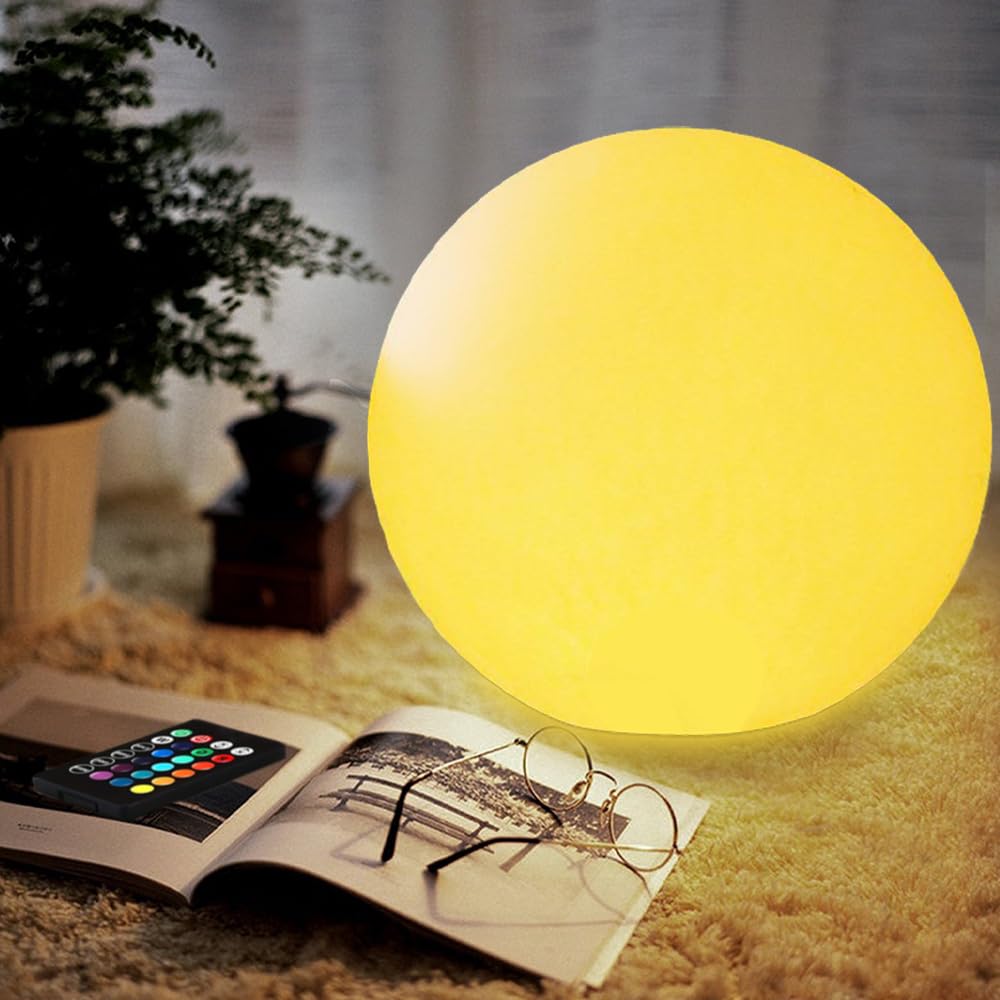 10-in Glowing LED Ball Light, Dimmable 16 RGB Color 4 Mode Glowing Orb Lights w/Remote, Rechargeable Light Up Ball Orb Lamp, Wat