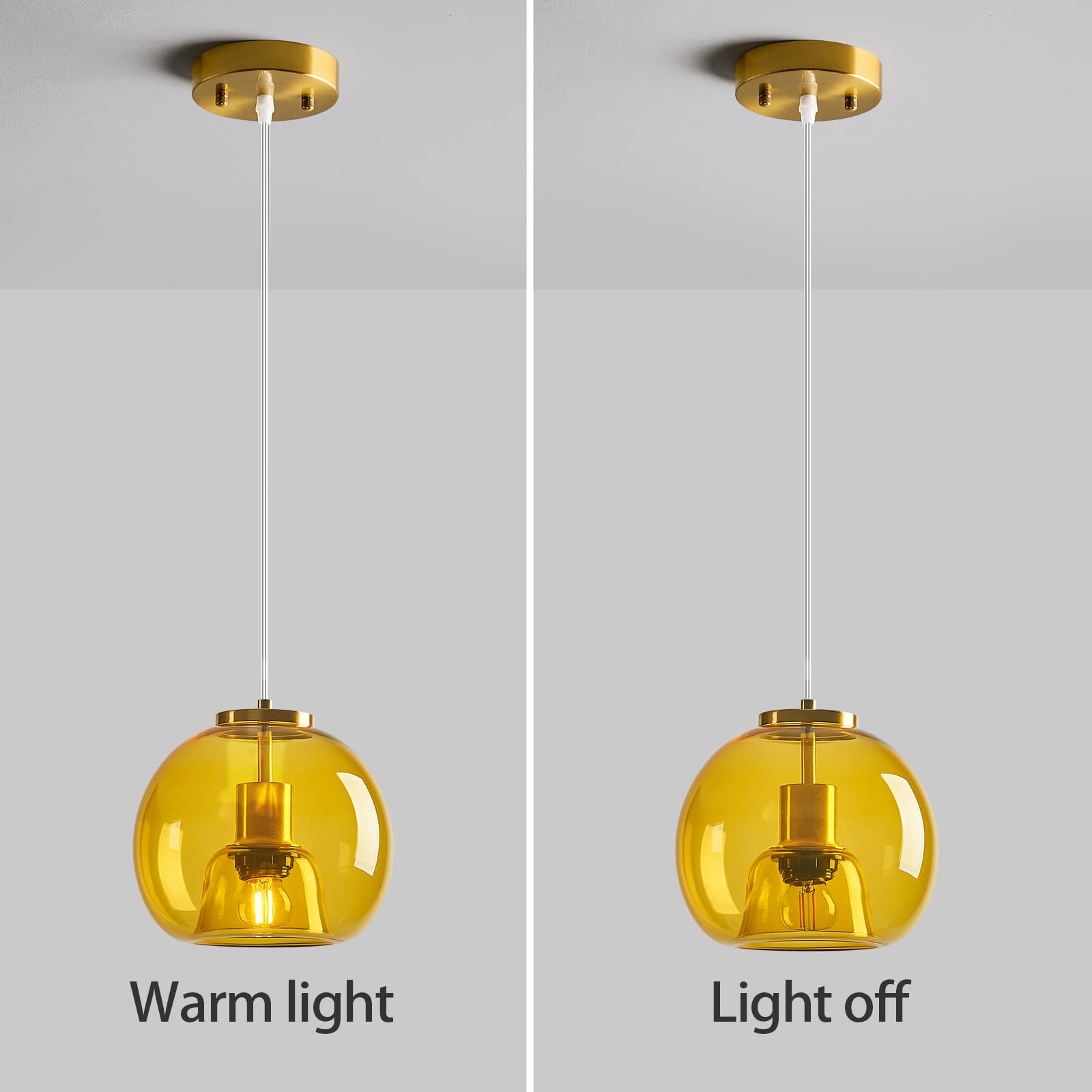 Lbsqj Yellow Glass Pendant Lights Kitchen Island Gold Hanging Light Fixture Glass Globe Pendant Light Modern Pendant Lighting For Kitchen Island Bedroom Dining Room (7.87  3 Pack)