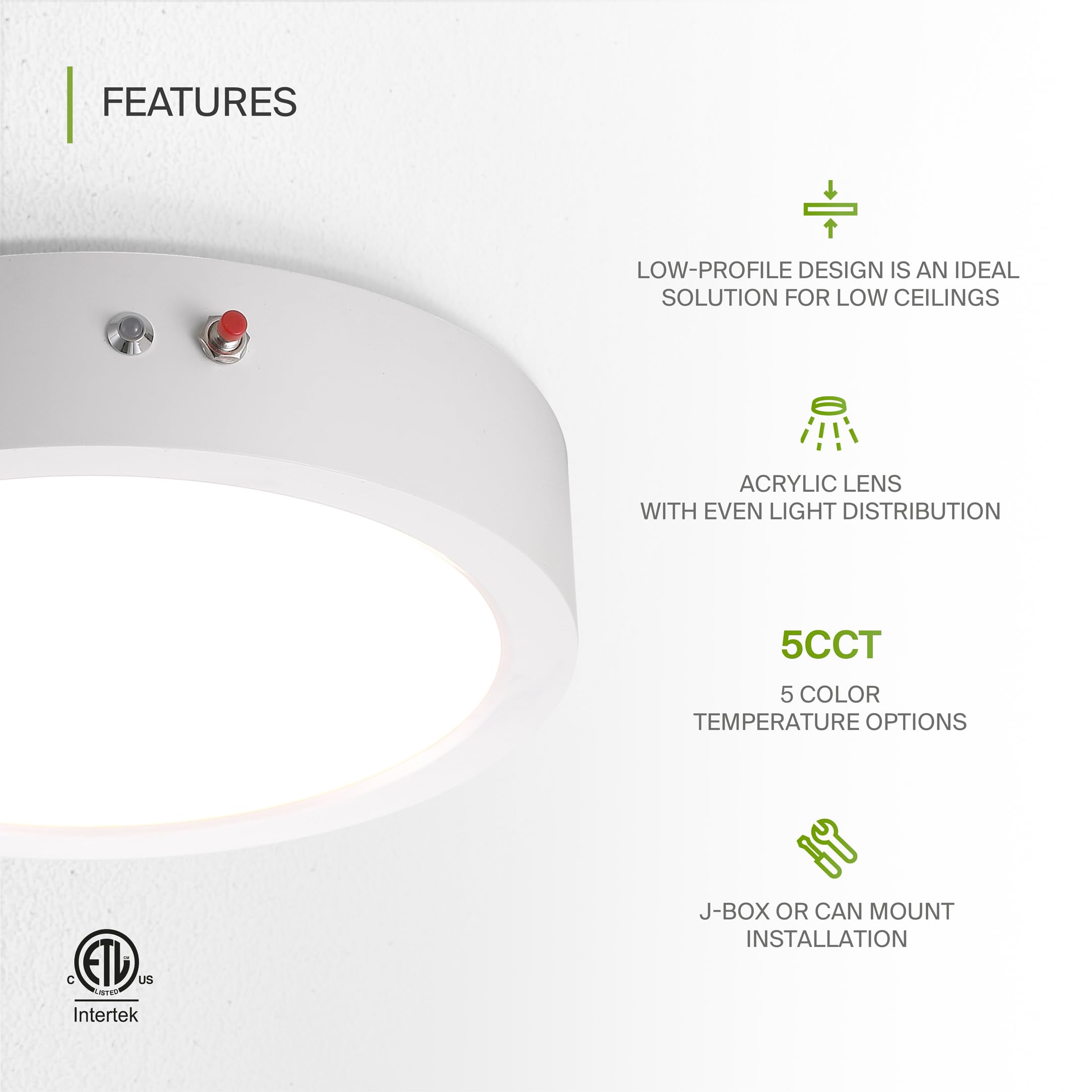 Asd Led 9 Inch Round Flush Mount Ceiling Light Fixture | 18W 1600Lm 2700-6000K 120V | 3Cct, Dimmable, Battery Backup, Ultra Slim