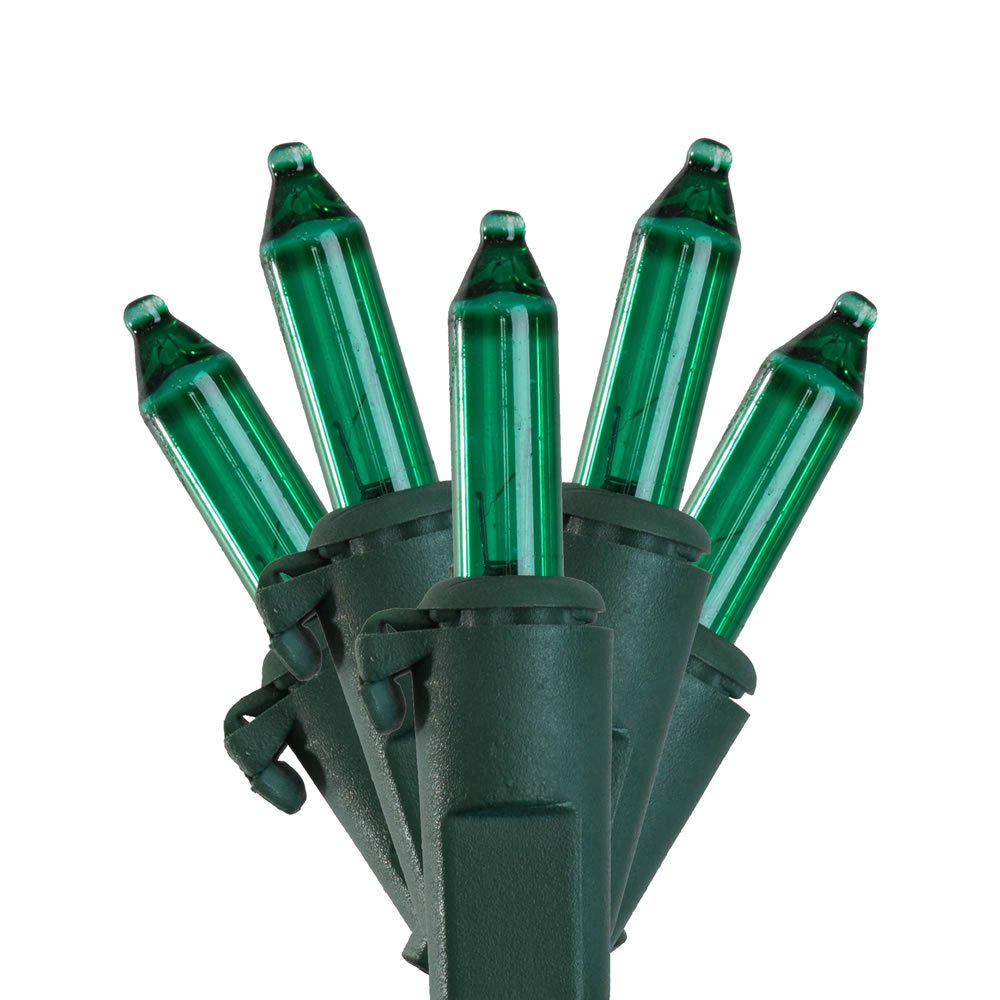 Vickerman Mini Light Set 50Lt with Green Wire, 5in Spacing, 23 Long, Teal, Model W5G0459