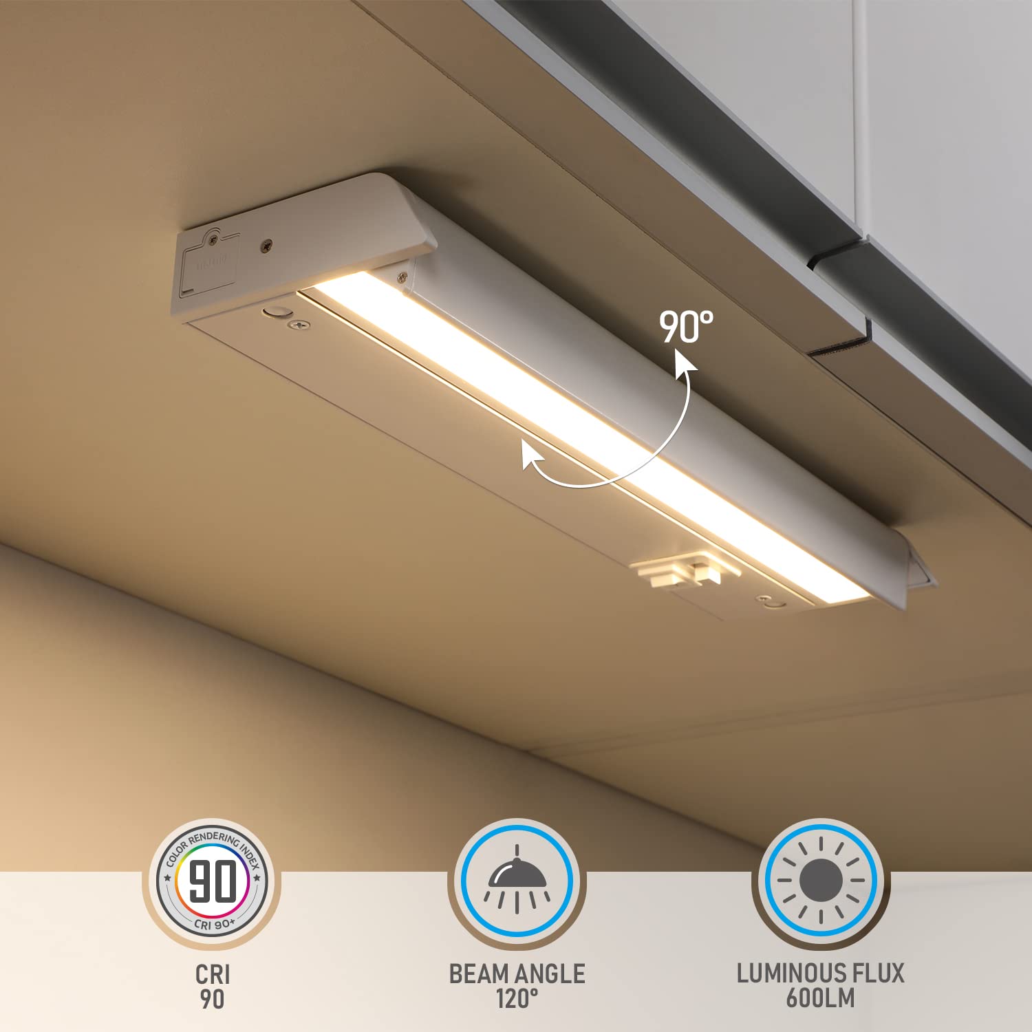 Torchstar Swivel Led Under Cabinet Lighting 3Cct, 12 Inch 8W 600Lm, Hardwired & Plug-In, 3 Color Selectable Cri90 120V, Rotatabl