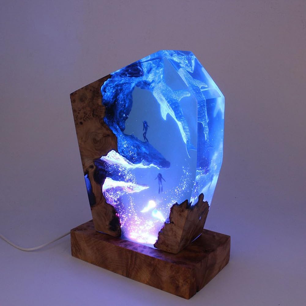 Whale Shark Ocean Resin Lamp  Handmade Wooden Table Resin Night Light  Usb Port Art Ornaments For Home Office Decor  Scuba Diver Gifts For Birthday Holiday  ValentineS Day Gifts For Husband