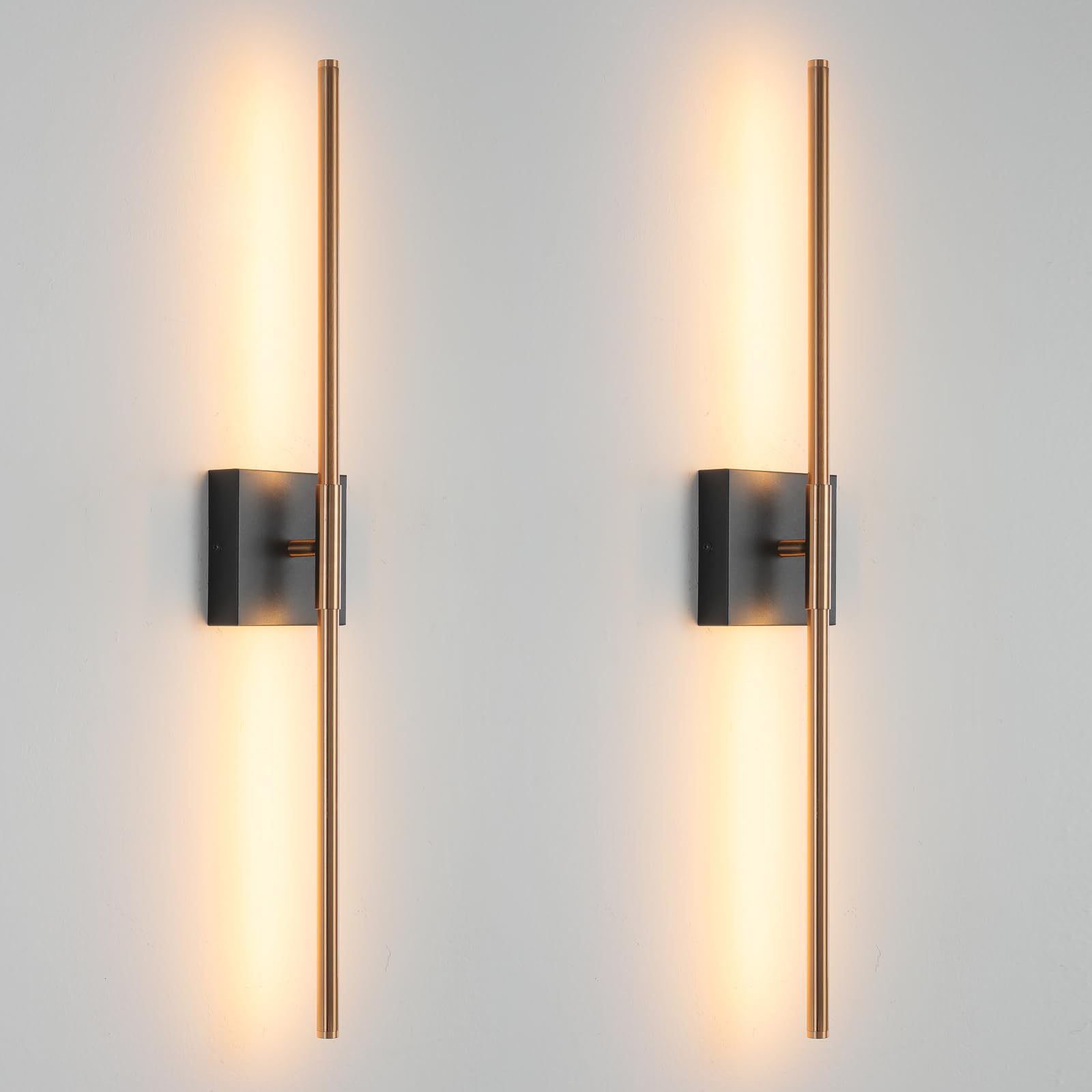 Kuzzull Modern Light Fixture Set Of Two 27.8X4.3X3.4In Black And Brass Gold Sconces 1200Lm Led Wall Lights For Bathroom, Living