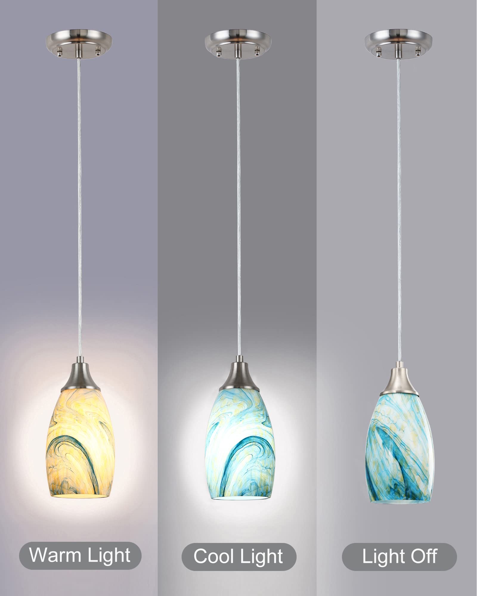 Art Glass Mini Pendant Lights For Kitchen Island Blown Art Glass Pendant Light Shade Hanging Ceiling Lights With Brushed Nickel