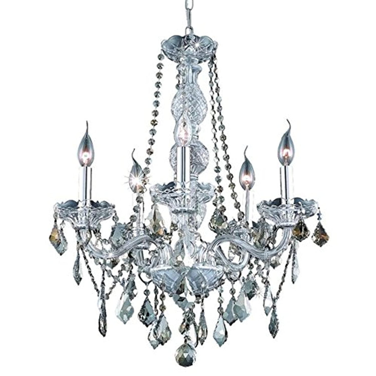 Elegant Lighting Verona 5-Light Chrome Chandelier With Royal Cut Crystal & Golden Teak Accent
