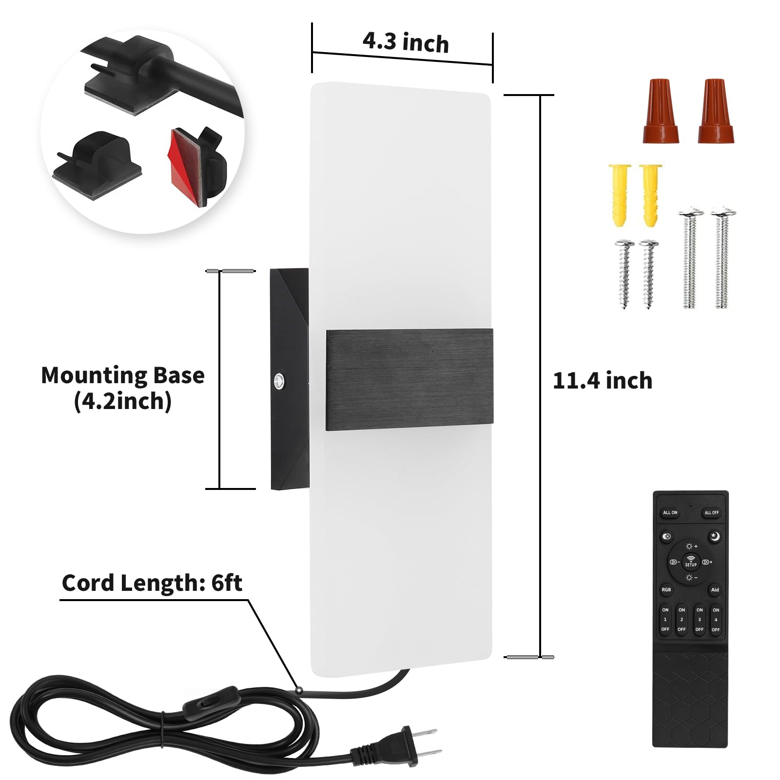 GOODATE Plug in Wall Sconces, Adjustable 3000K-6500K, 12W LED, Set of 2, Black, Acrylic + Pure Aluminum, Model YKL-02