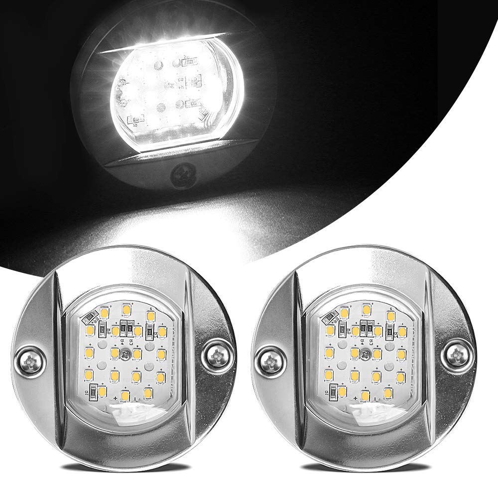 Husuku Marine Courtesy Lights, 316 Stainless Steel, Soop3 P0-1 1200Lm 3" White Round 18Led Ip65 Boat Transom Mount Light, Waterproof Led Lights Stern/Interior/Cockpit/Pontoon/Marine Lights 10-36V