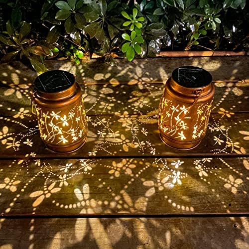 DIBIEECN Dragonfly Solar Lantern Lights, Metal Outdoor Decor, Waterproof, Bronze, Model MD-DOUBLE-01, 2 Pack