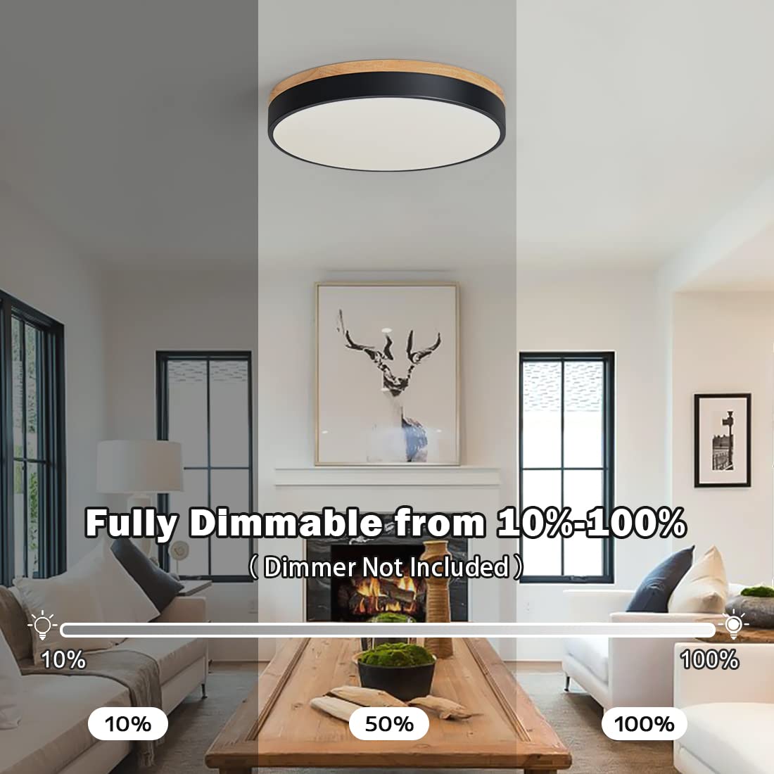 Goomavi Dimmable Black Flush Mount LED Ceiling Light, 15.74in Modern 2700K-6000K Fixture for Living Room, Dining Room, Bedroom, Kitchen