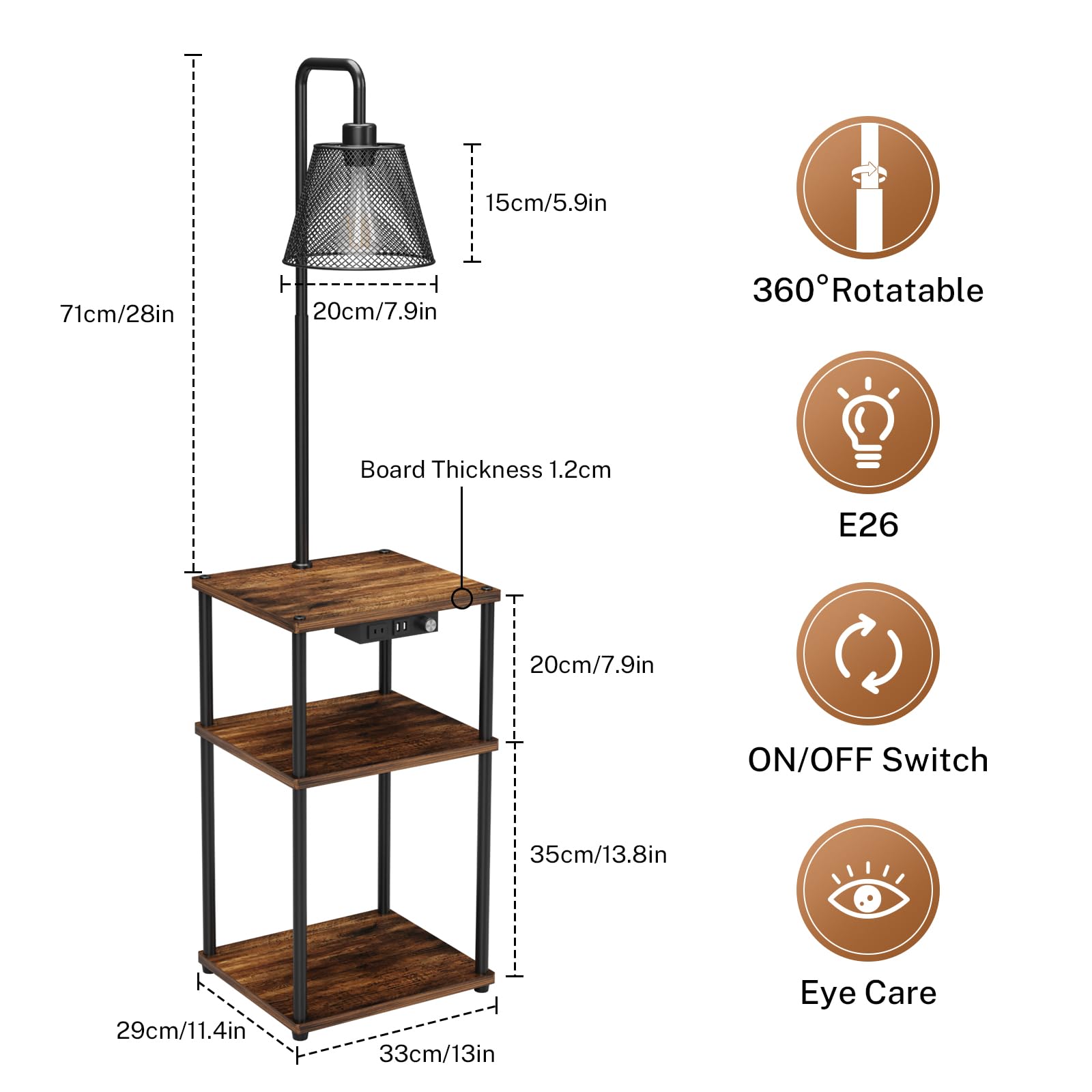 Pazarfami Floor Lamp with Table, USB Charging Port, Iron, Amber-2 Pair, Living Room, Model STL0202, 2 Pack
