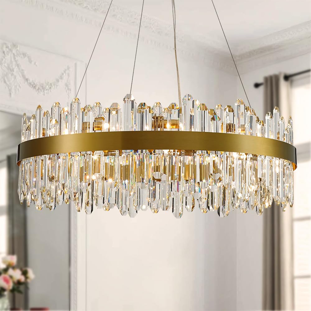 Lizztree Gold Modern Oval Crystal Chandelier, 24-Lights Luxury Chandeliers Modern 2-Tiers K9 Crystal Chandelier Pendant, Light F
