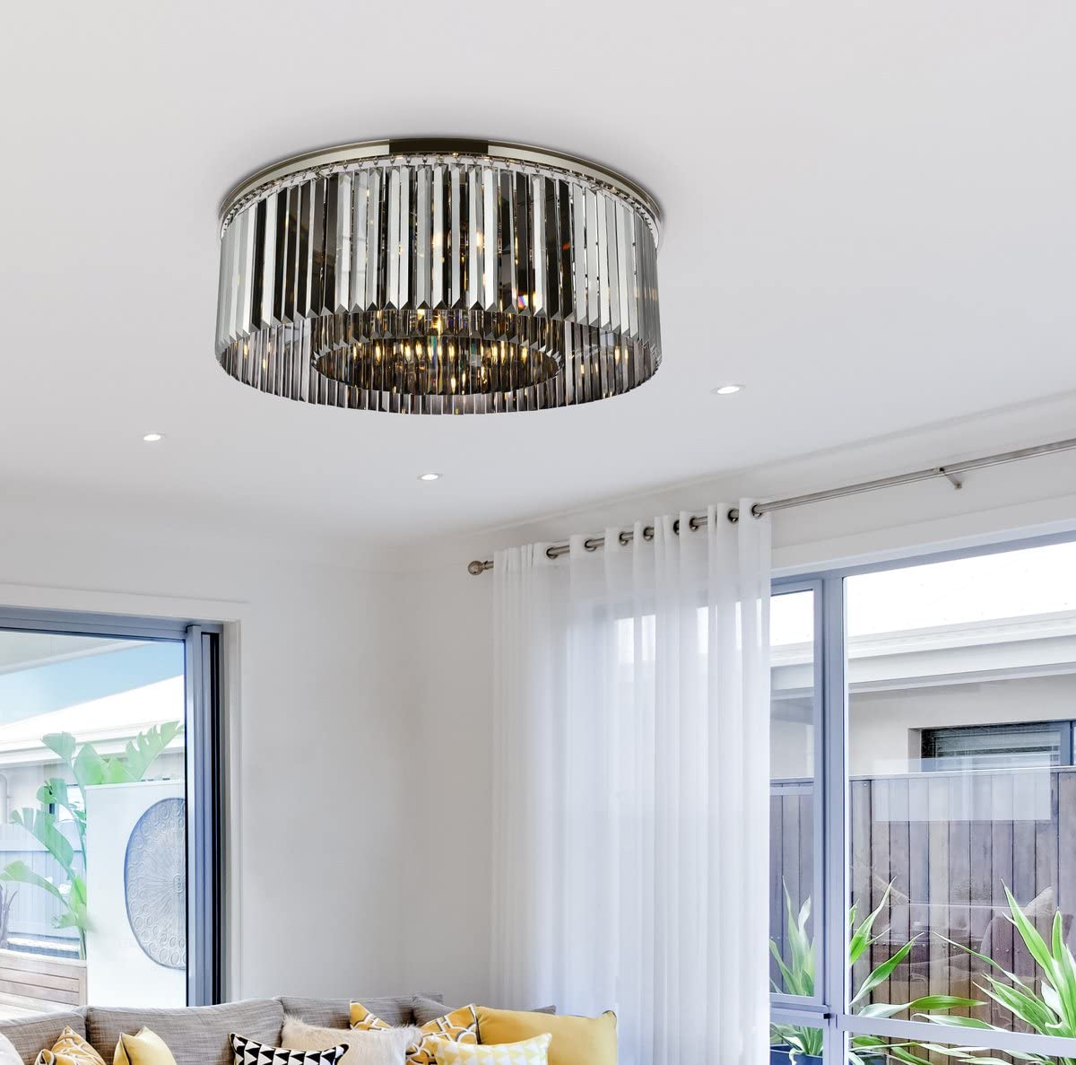 Urban Classic 10-Light Flush Mount - Polished Nickel, Alloy Steel, Grey/Silver