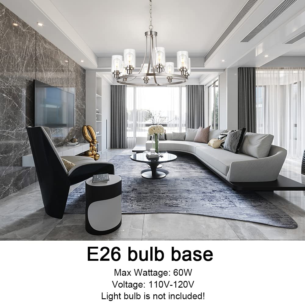 MELUCEE Modern Chandelier Brushed Nickel Finish 8 Lights, Dining Room Lighting Fixtures Hanging Industrial Pendant Lighting for