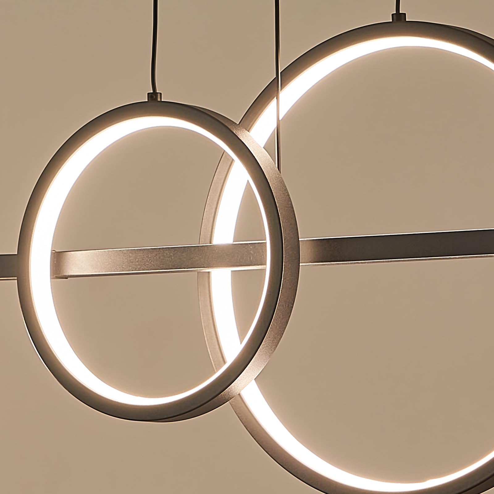 Oranoor Modern Black Gold Chandeliers For Dining Room, Dimmable Led Chandelier Linear Pendant Light For Kitchen Island, 39In Globe Haning Pendant Chandelier Lighitng With Remote (2 Rings, 3000Lm)