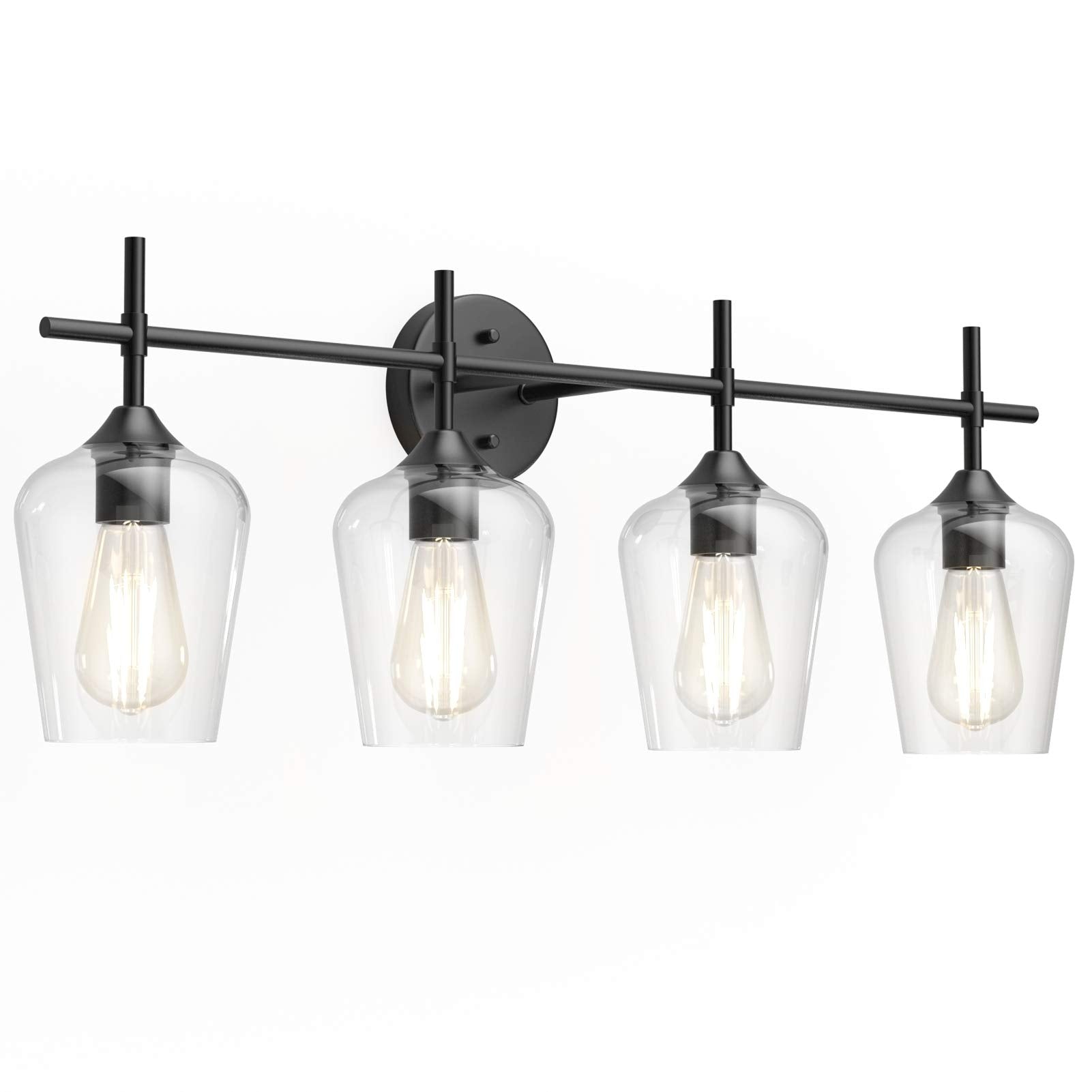 Ralbay 4-Light Vintage Bathroom Vanity Lighting, Industrial Matte Black Finish, Clear Glass Sconce, Model 2031, Farmhouse Style