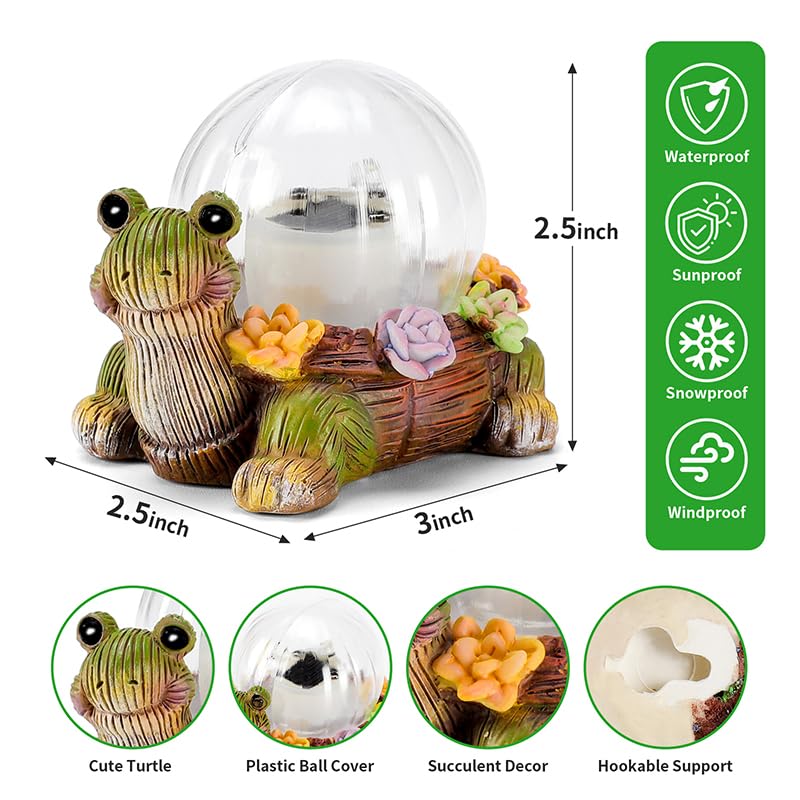 Vasesun Solar Mini Turtle Garden Statue Lights For Outdoor Decor With Cracked Glass Led Figurine Lighting Resin Succulent Tortoise Decorations For Patio Lawn Yard Home Housewarming Mom Wowen Gifts