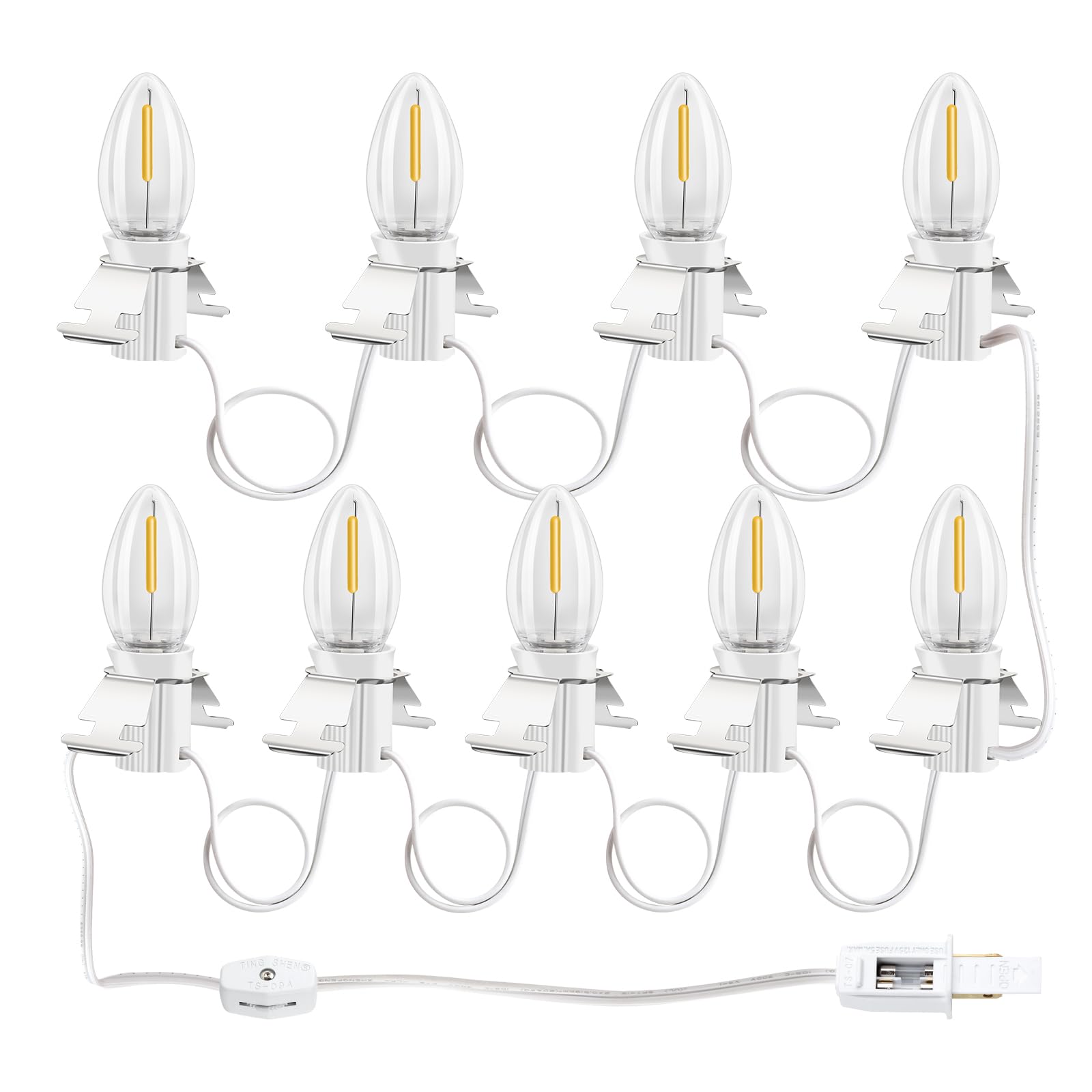 kzfuli Christmas Village Blow Molded Light Cord, Christmas Village Lights, C7 LED Christmas Village Lights String 9 Bulb, 11.8 Feet Suitable for Christmas House Lights, Holiday Lighting - Warm Light