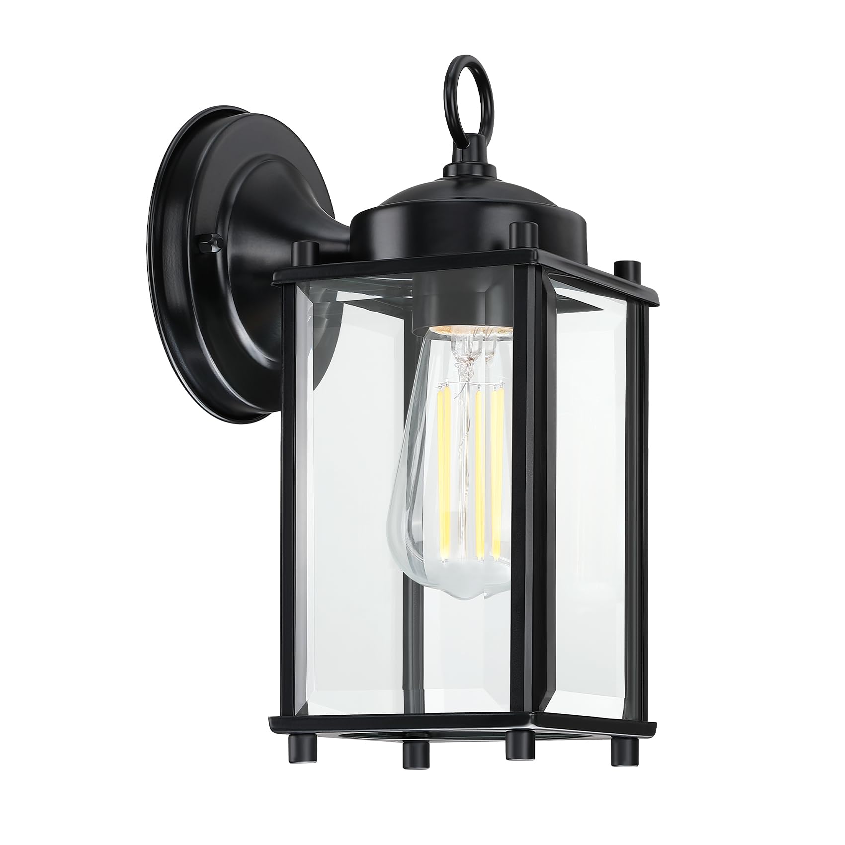 Senroyal Outdoor Wall Light, Exterior Lighting Fixture Wall Sconce, Black Porch Light Fixture With Clear Beveled Glass, Outdoor Wall Lantern Waterproof Anti-Rust E26 Socket For Front Door, Entryway